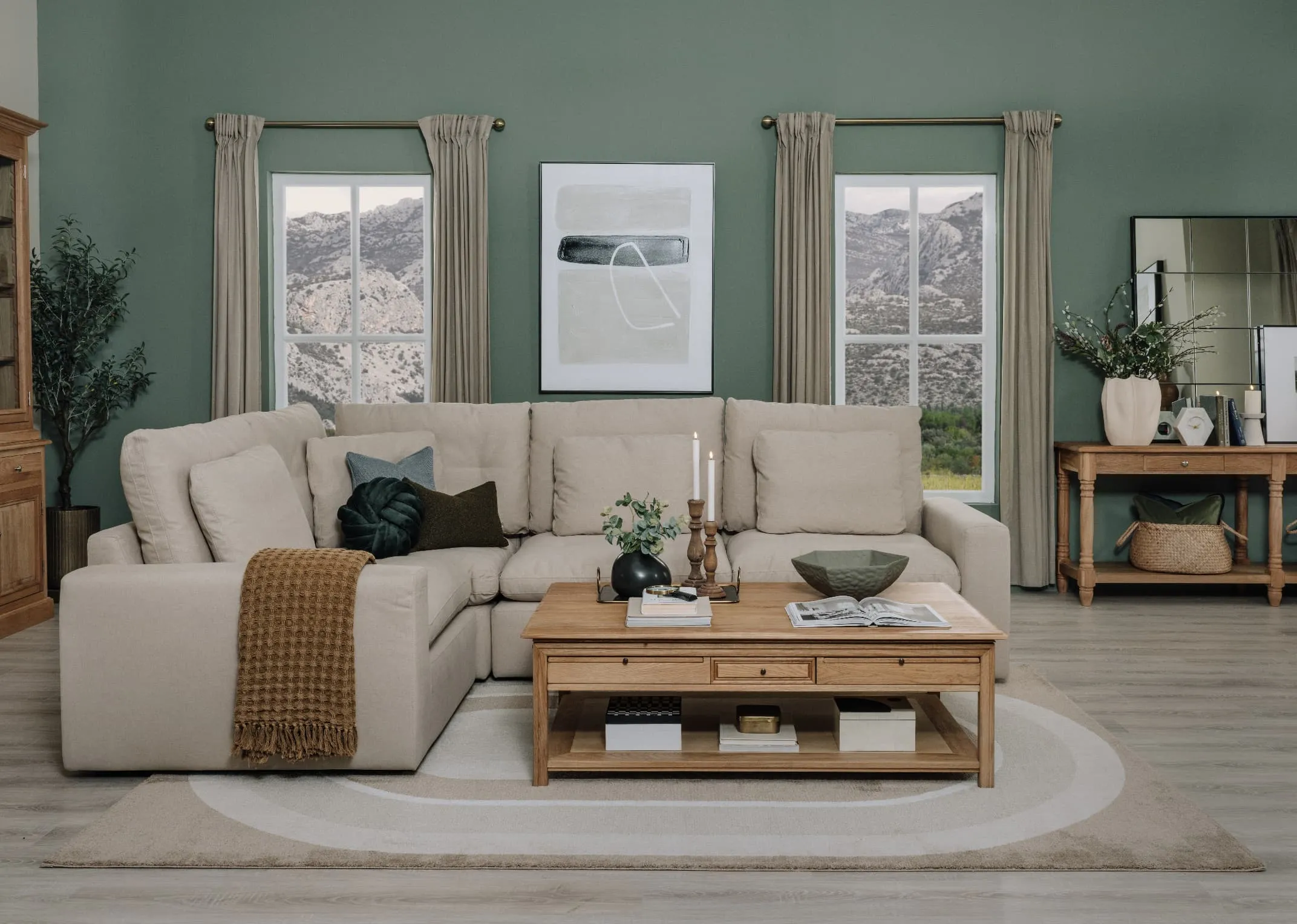 Medium Beige Easy Clean Fabric Corner Sofa - Cozy
