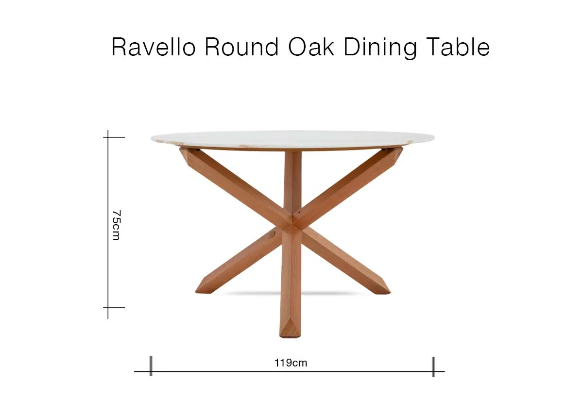 A dimension image of the Ravello Table with 119cm x 75cm