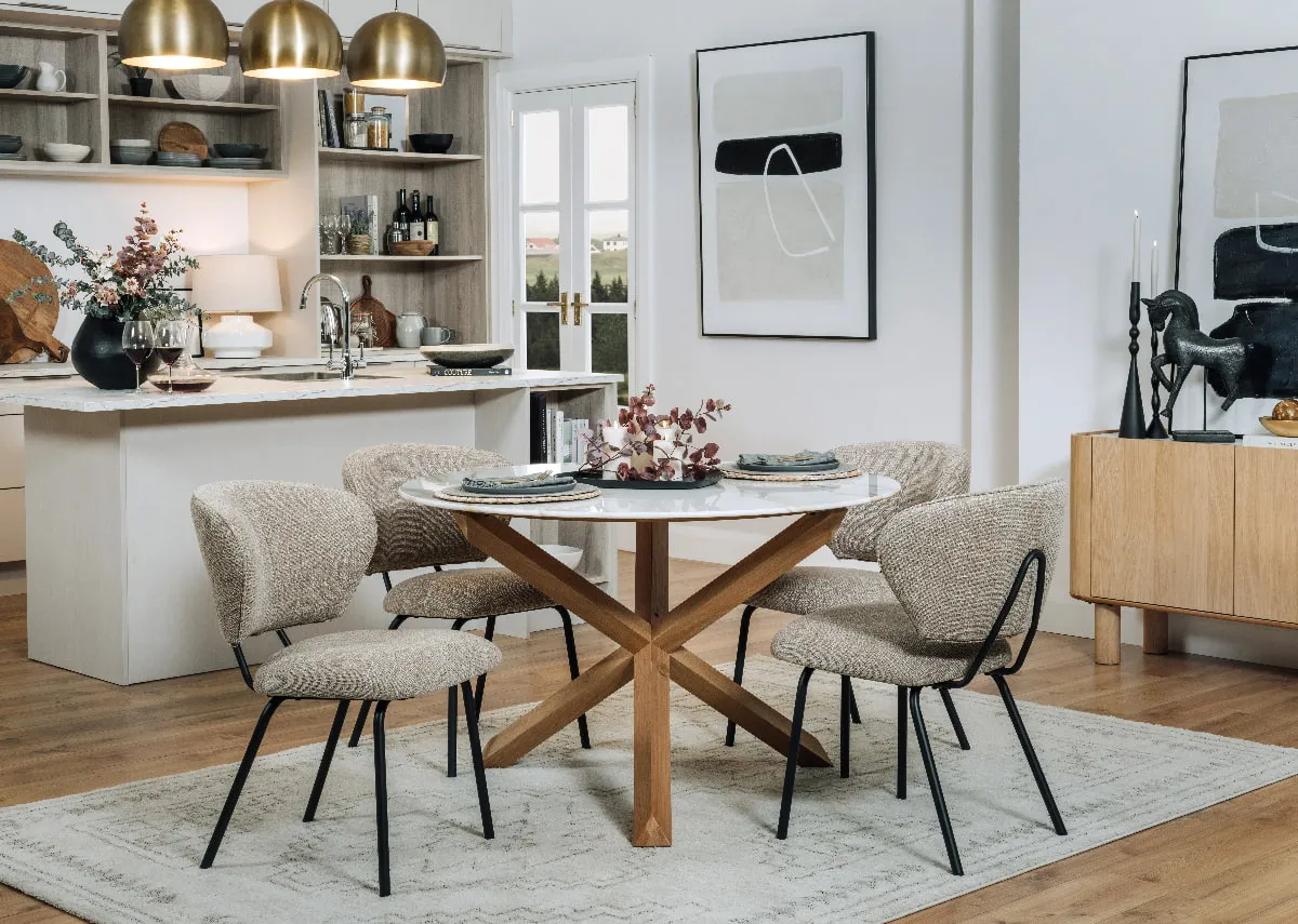 Round Oak & Ceramic Top Dining Table - Ravello