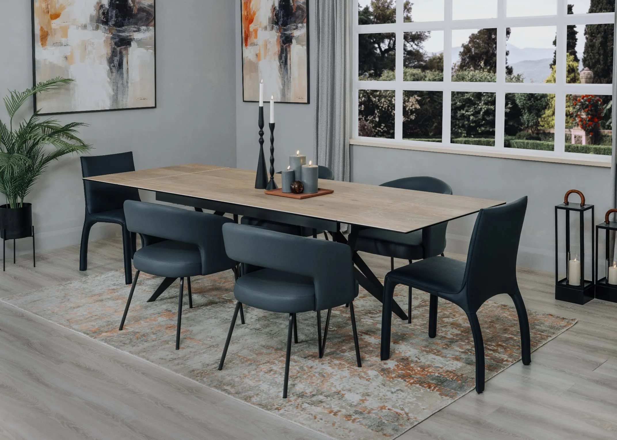 Ceramic & Metal Double Extendable Dining Table - Kingston