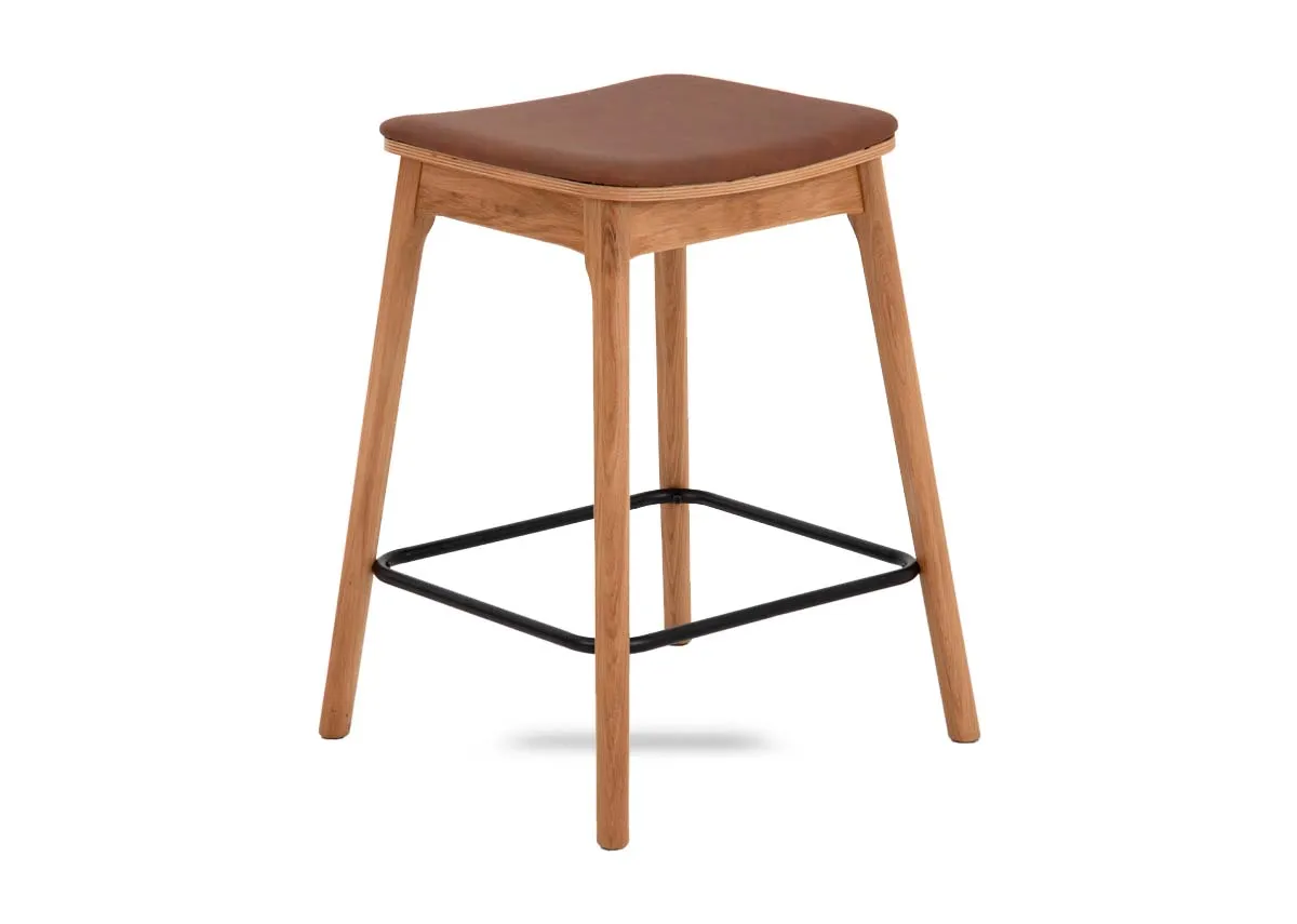 Oak Bar Stool with Tan Seat - Ravello