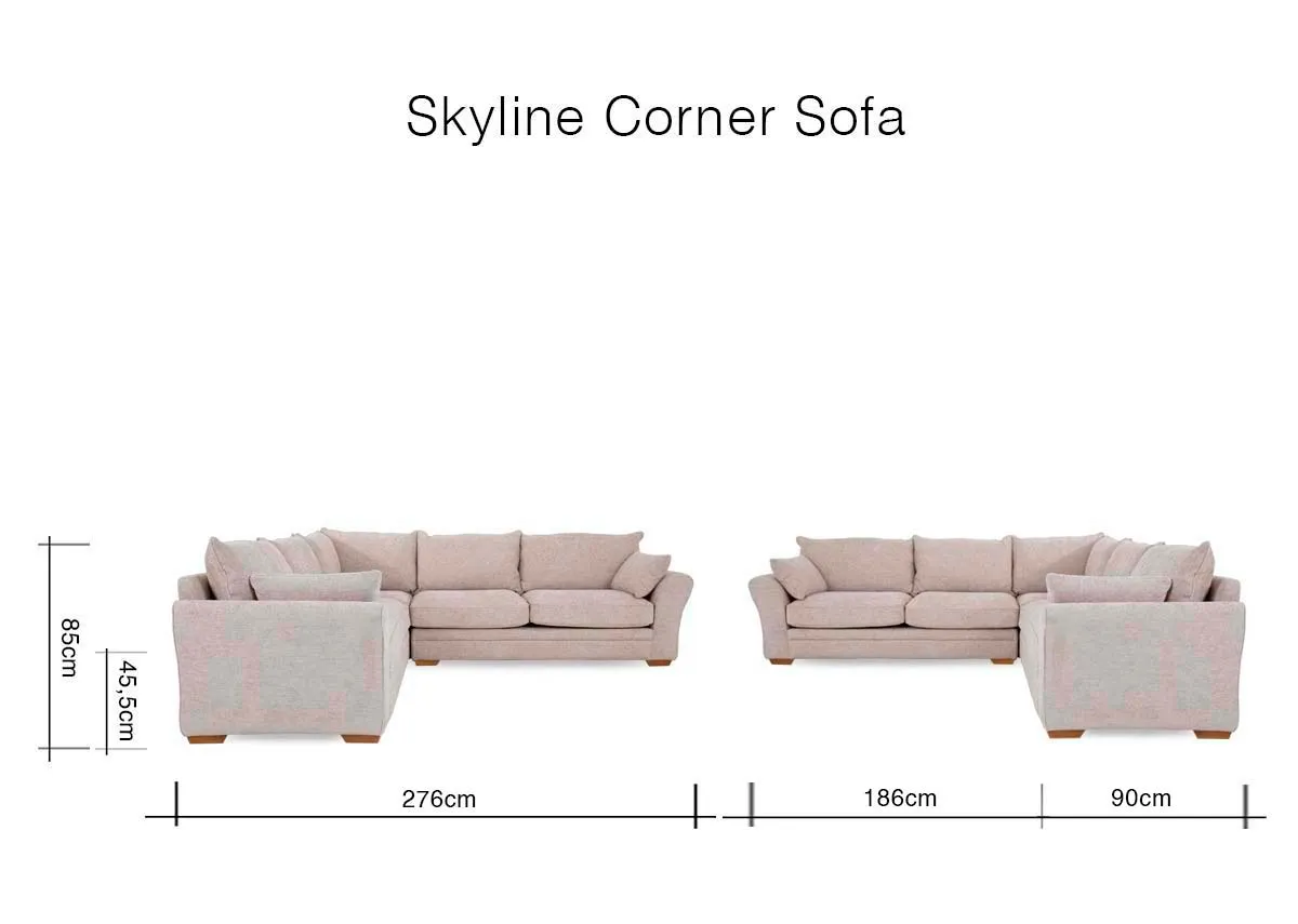 A dimension image of the Skyline Corner sofa with 276cm