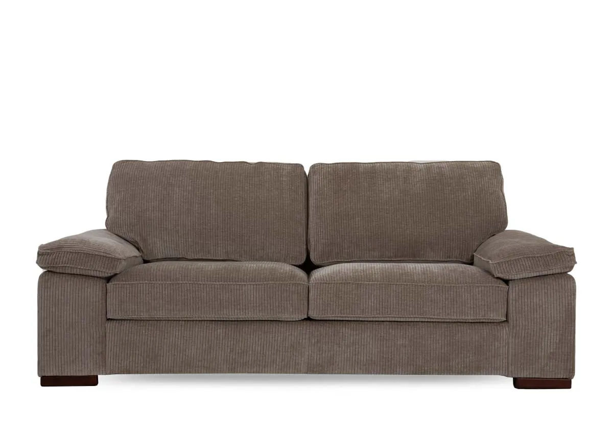 A 2 seater beige cord fabric sofa from EZ Living Furnitures Westport range. Front view