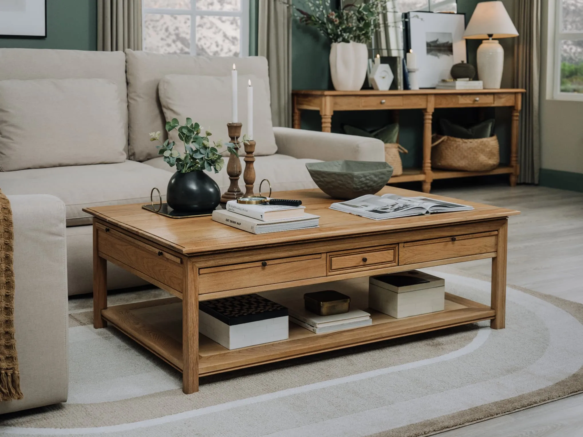 Oak Coffee Table with Shelves - Iona