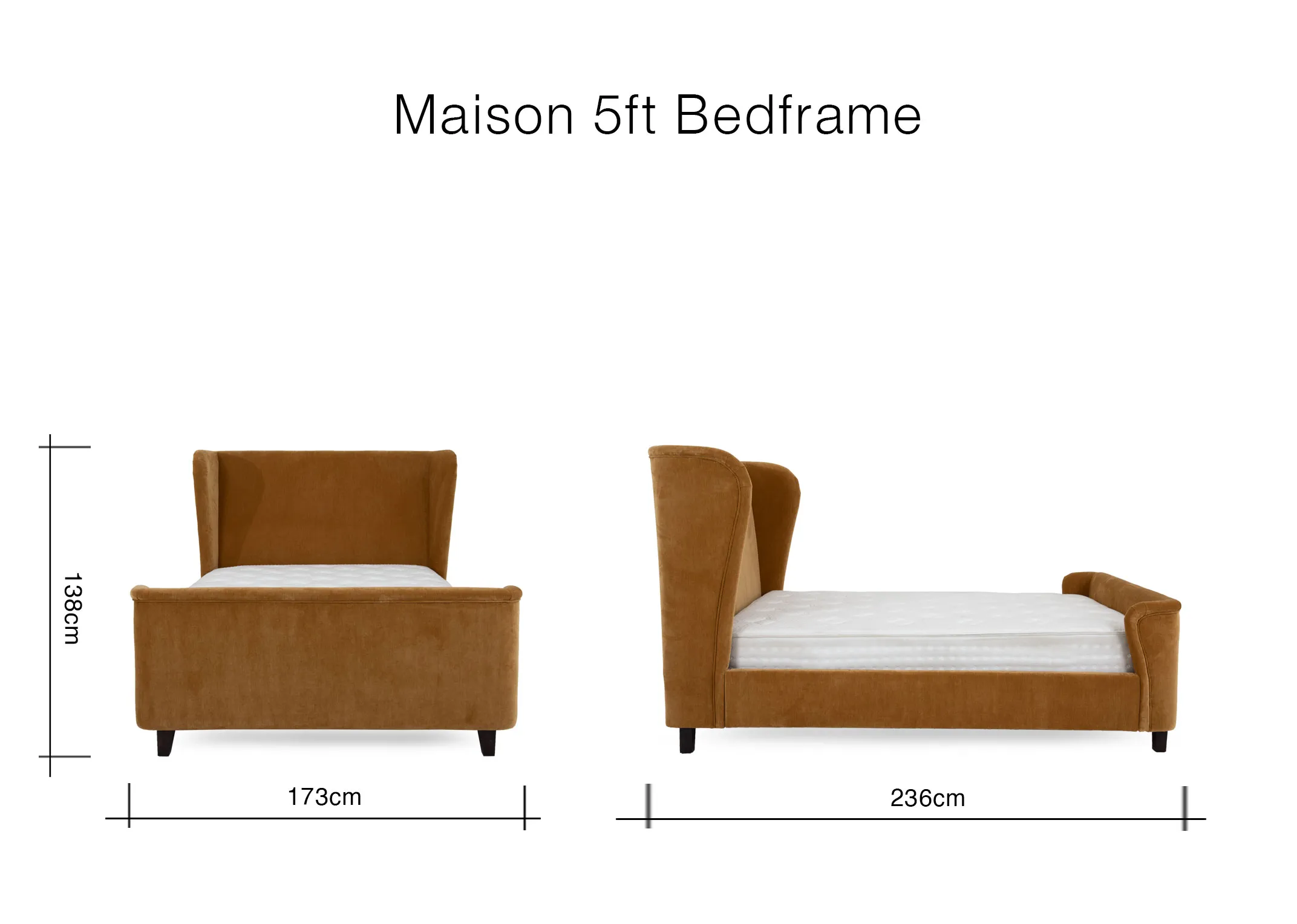 A dimension image of the Maison 5ft Bedframe with173cm x 236cm x 138cm