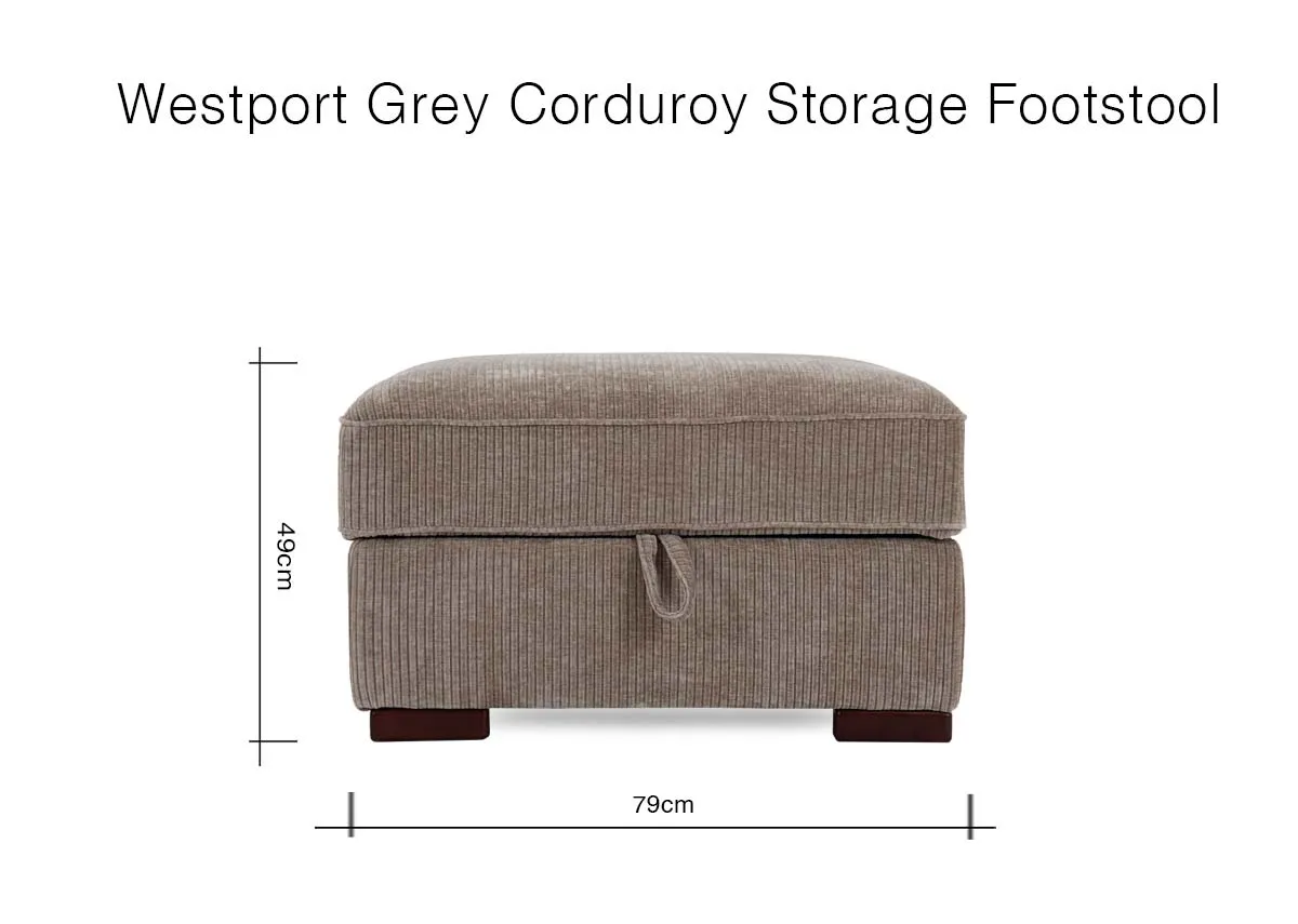 A dimension image of the Westport Corduroy Storage Footstool with 79cm x 49cm