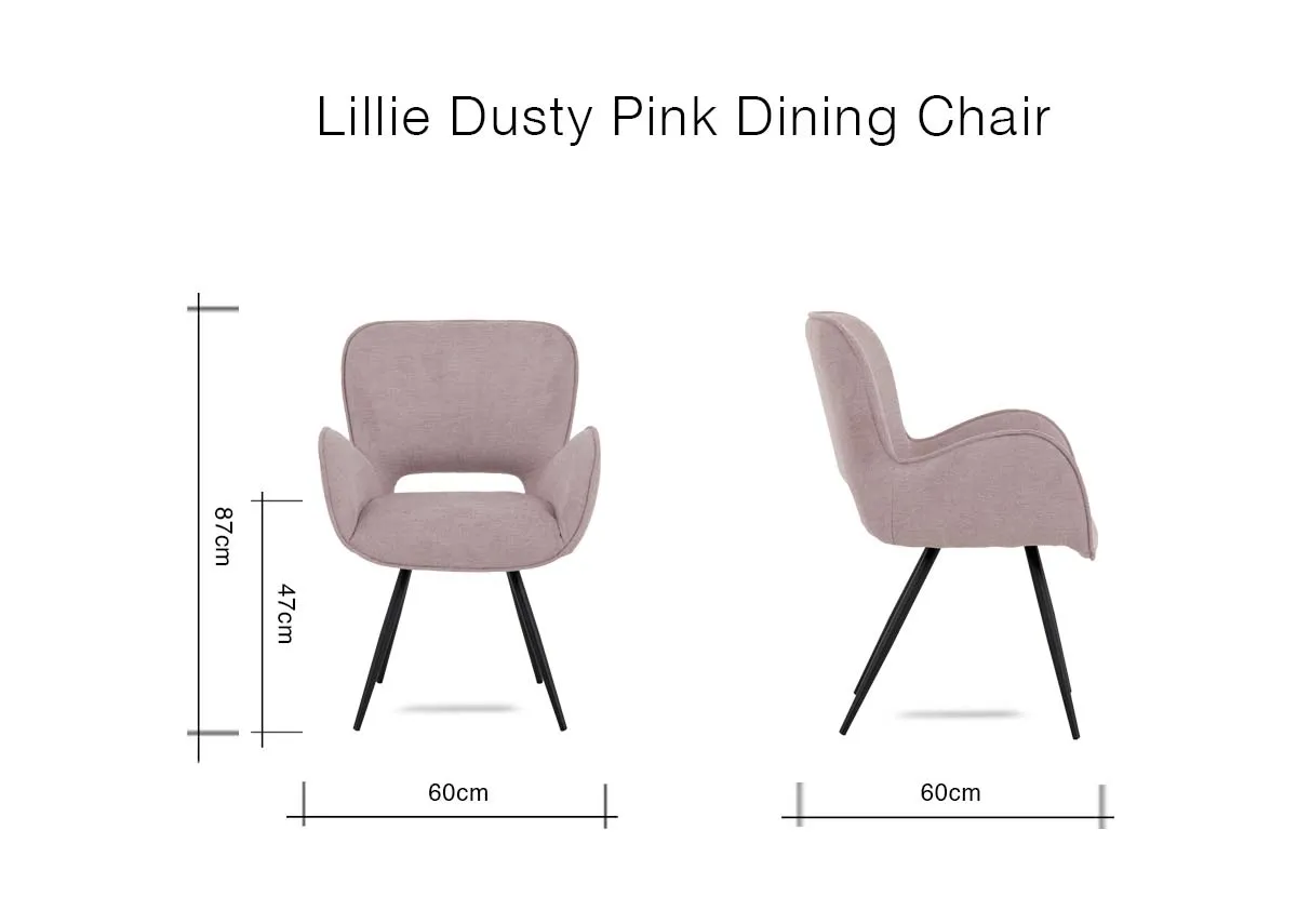 A dimension image of the light Pink Dining chair with 60cm x 60cm x 87cm