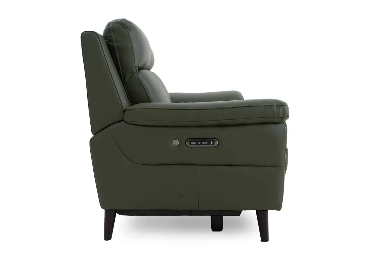 A 2 seater leather power recliner from EZ Livings Elliot range. Side view