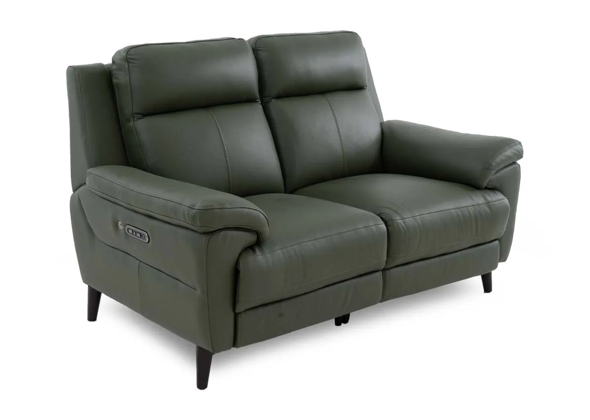 A 2 seater leather power recliner from EZ Livings Elliot range. Angled view