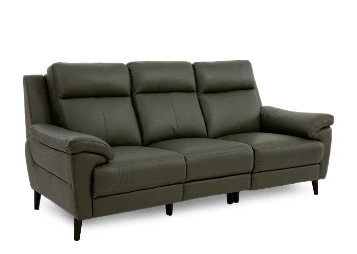 3 Seater Green Leather Sofa - Elliot
