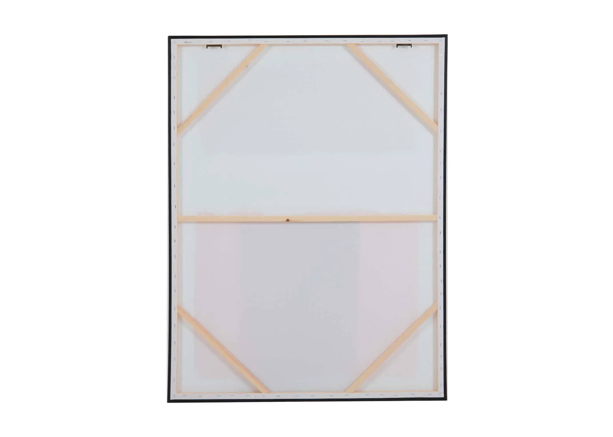 A black frame canvas with orange and white print from EZ Livings Limitless range. Back view of canvas