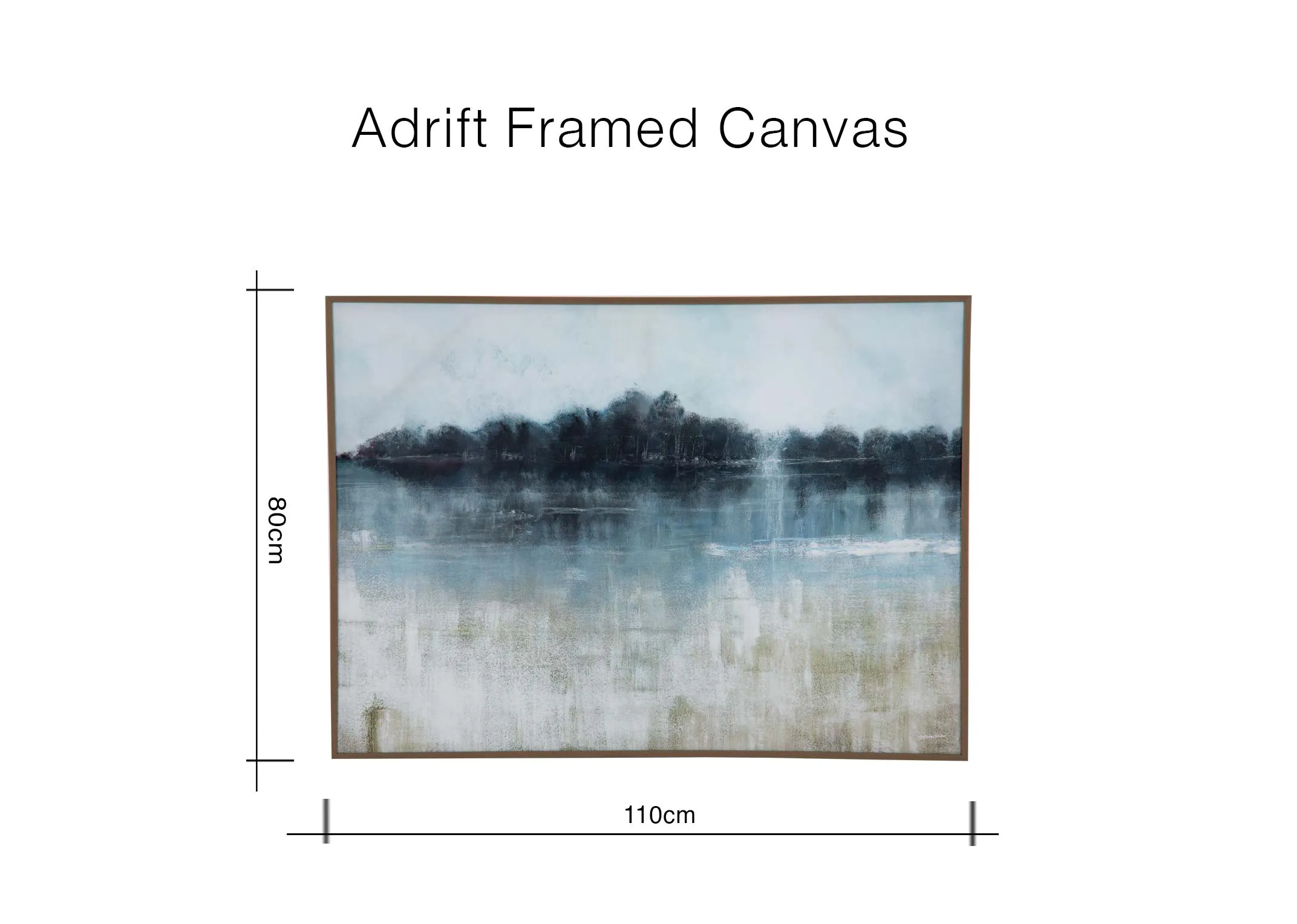 A dimension image of the Adrift Canvas with 80cm x 110cm