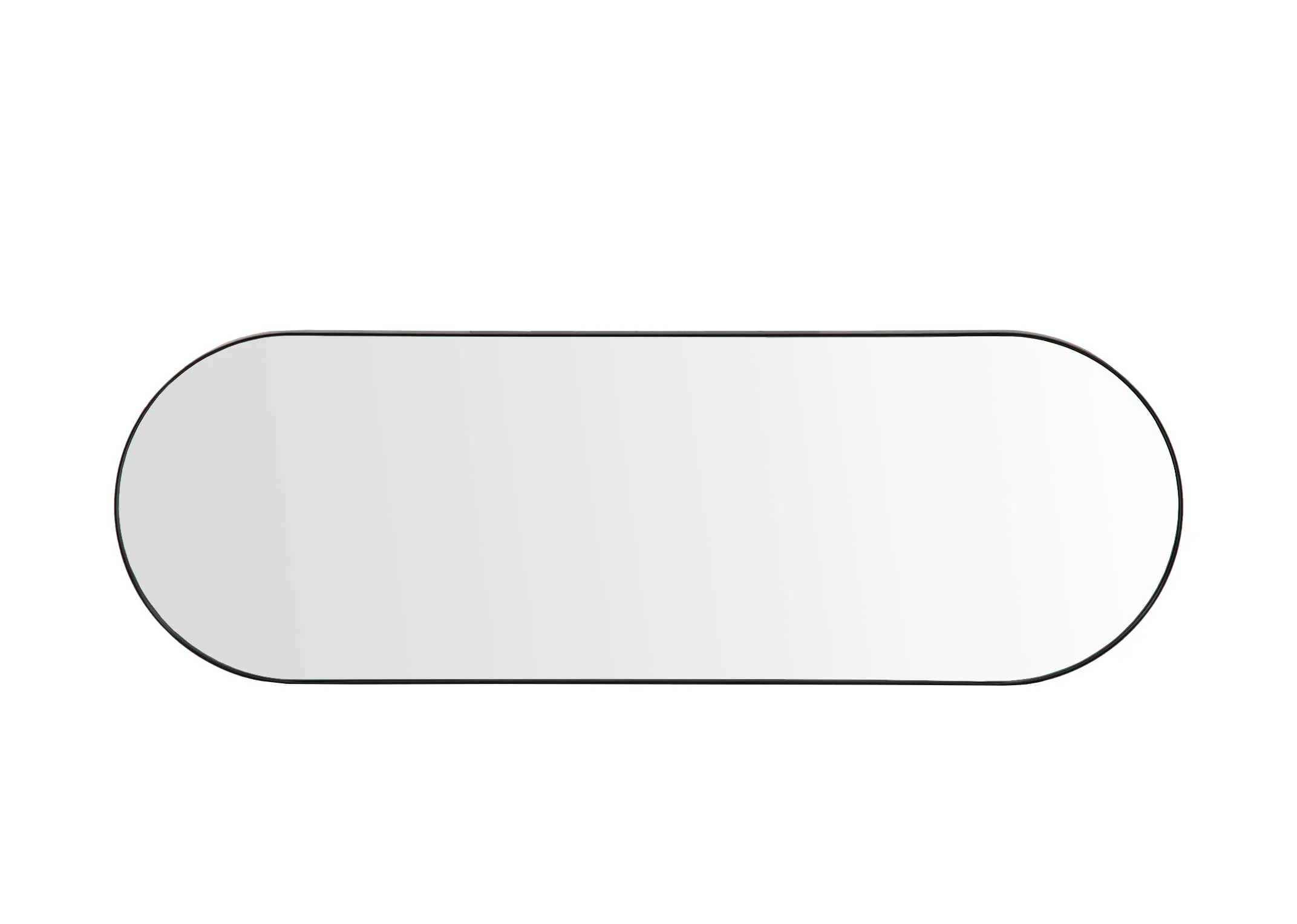 A long oval shaped mirror from EZ Livings Lathan range. Front view of mirror sideways as multi way