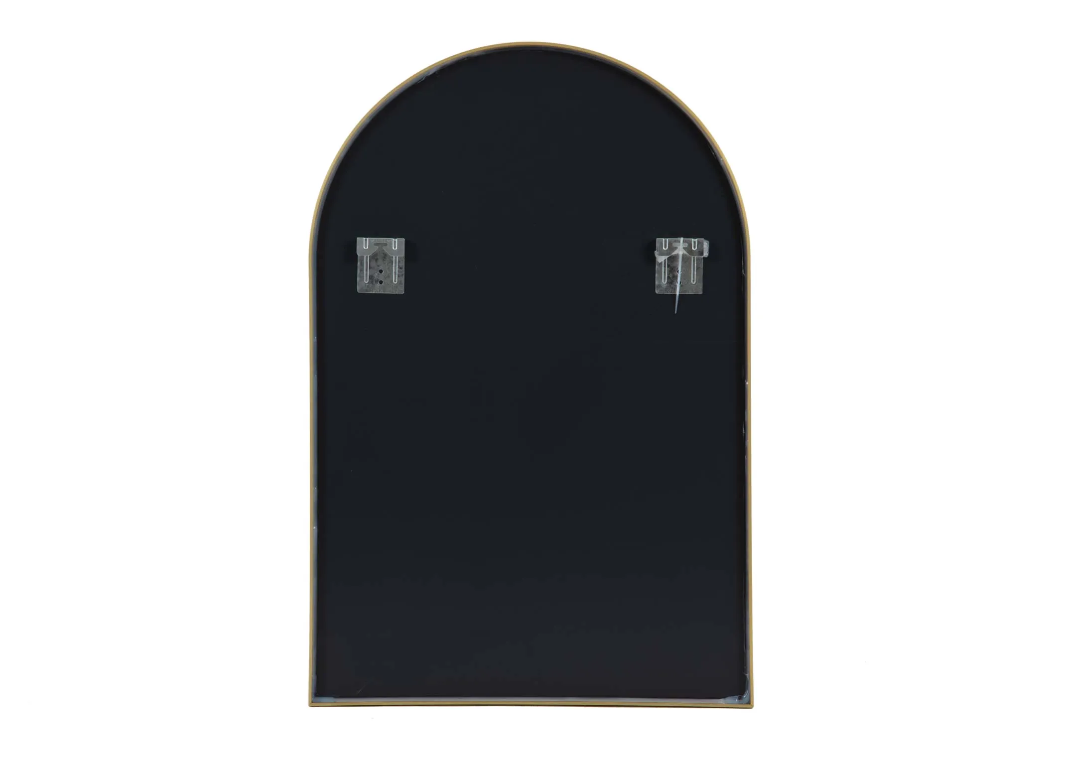 A gold arched mirror from EZ Livings Flynn range. Back view of wall hooks