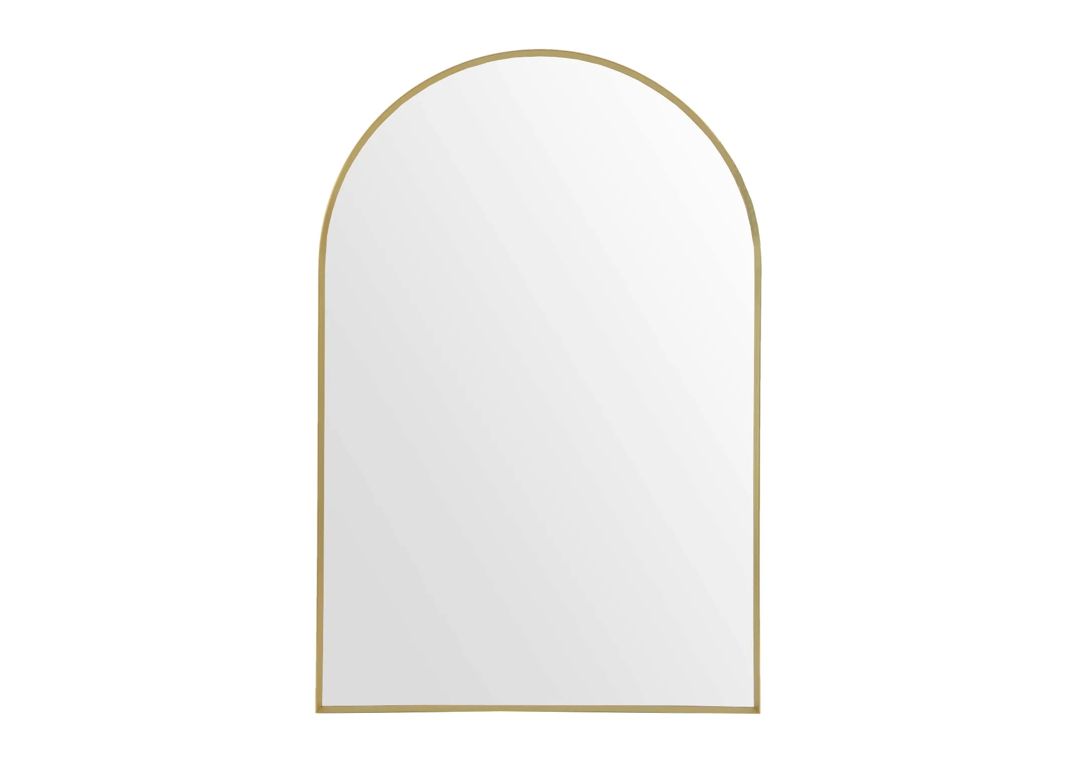 A gold arched mirror from EZ Livings Flynn range. Front view.