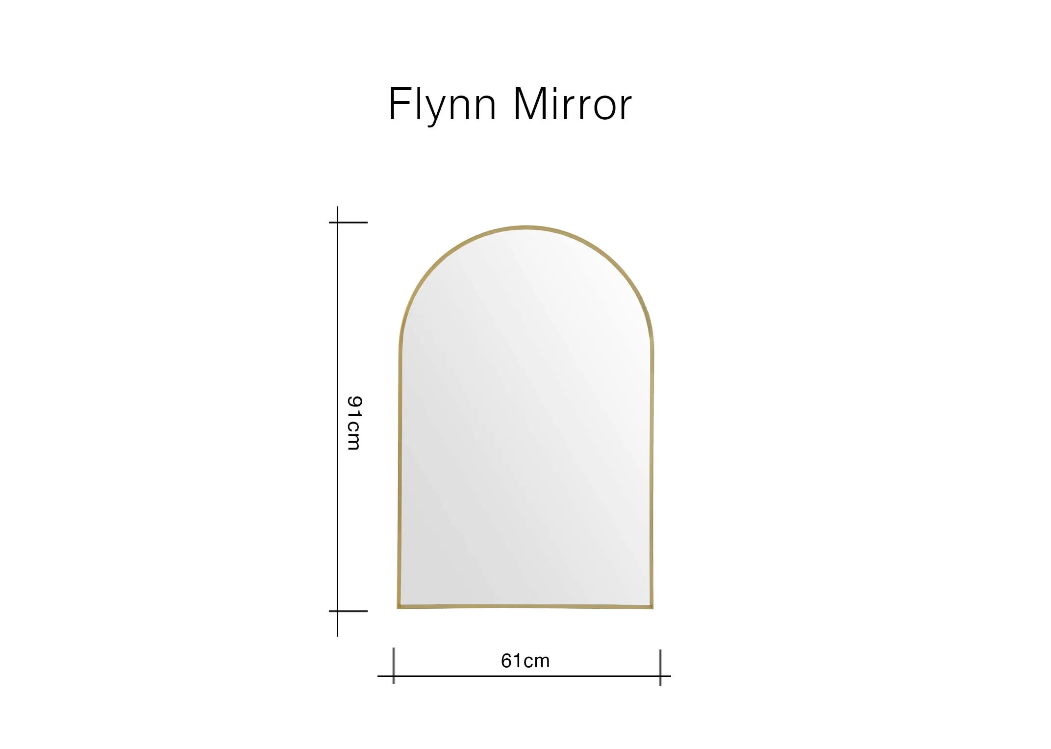 A dimension image of the Flynn Mirror with 61cm x 91cm
