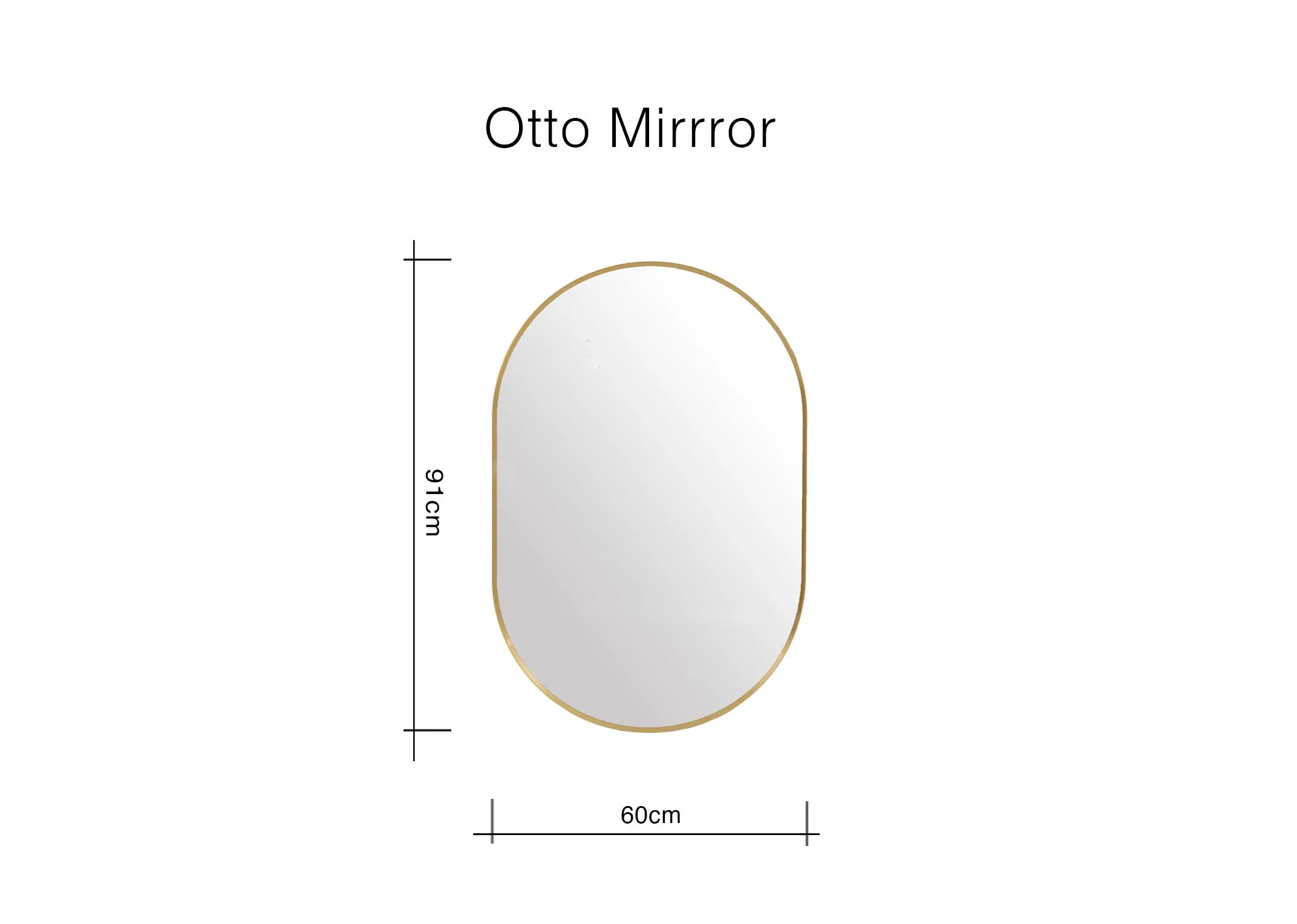 A dimension image of the Otto Mirror with 60cm x 91cm