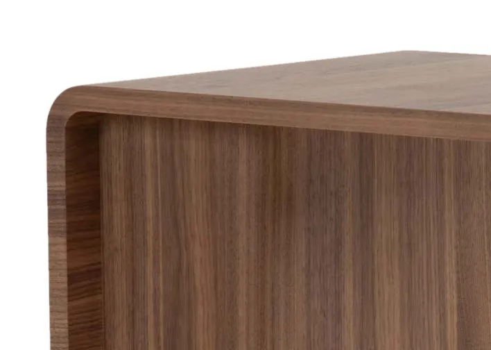 A walnut veneer lamp table from EZ Livings Uptown range.Closeup of the wood finish.