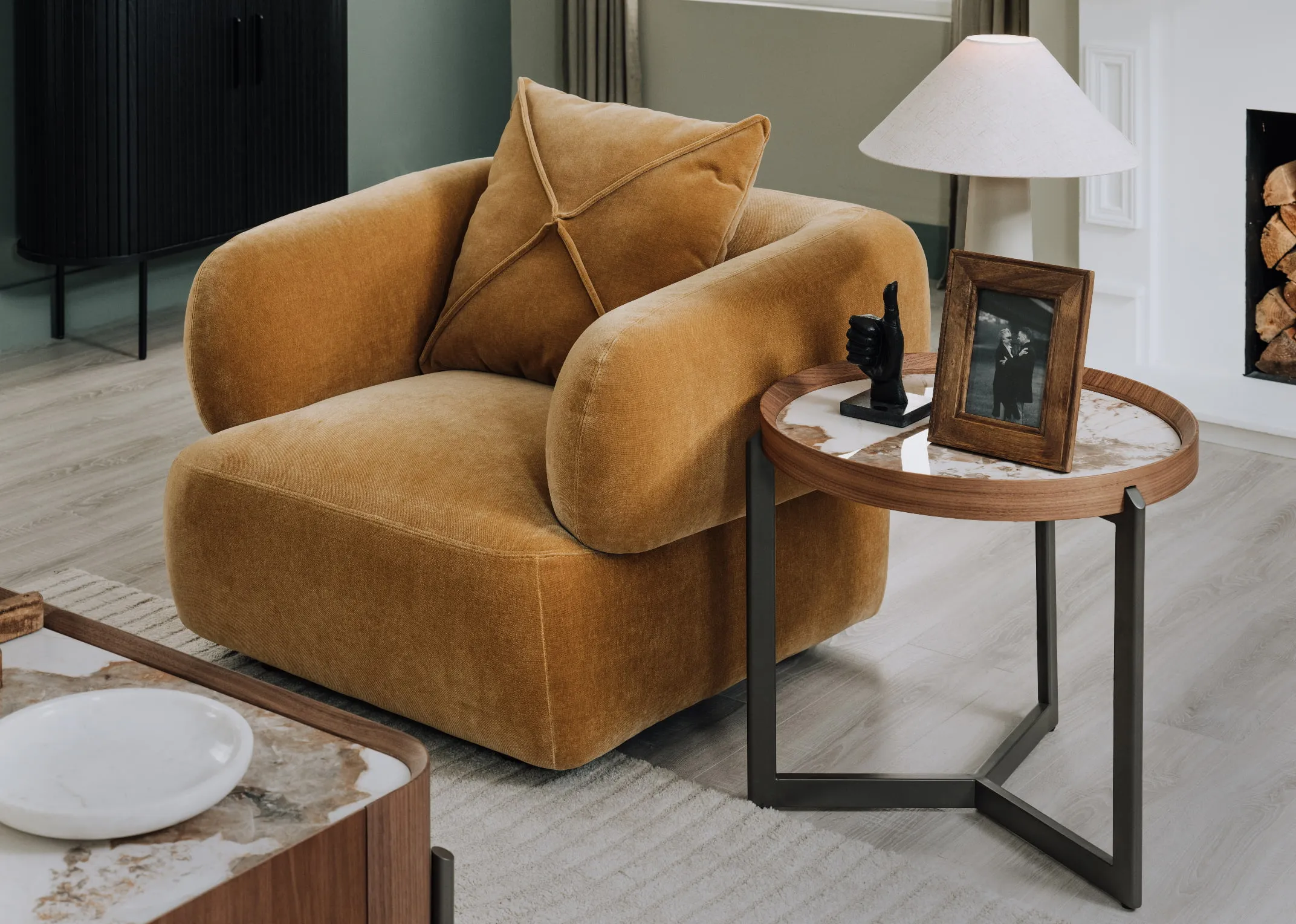Ceramic Top Brown Side Table - Century