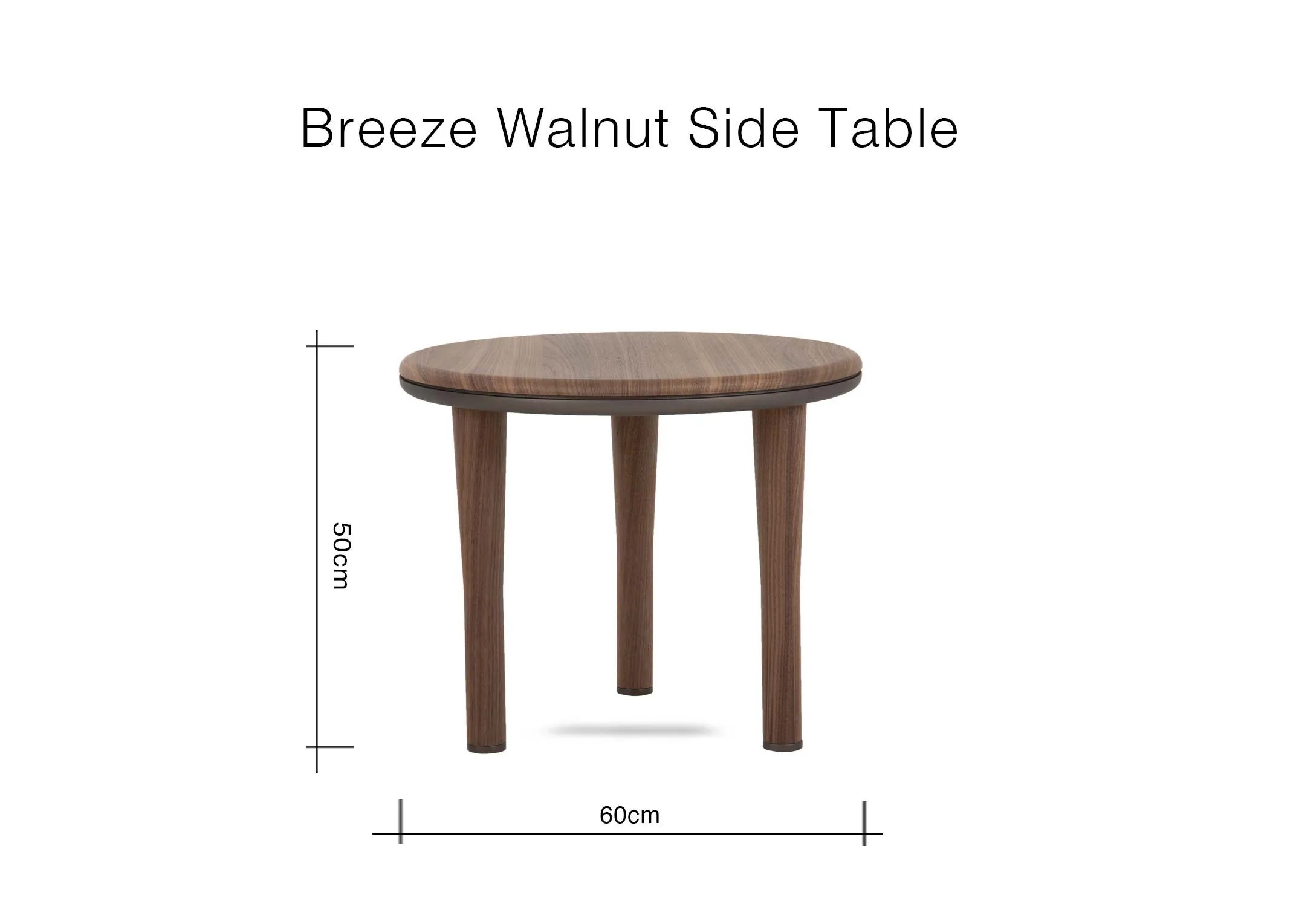 A dimension image of the Breeze side table with 60cm x 50cm