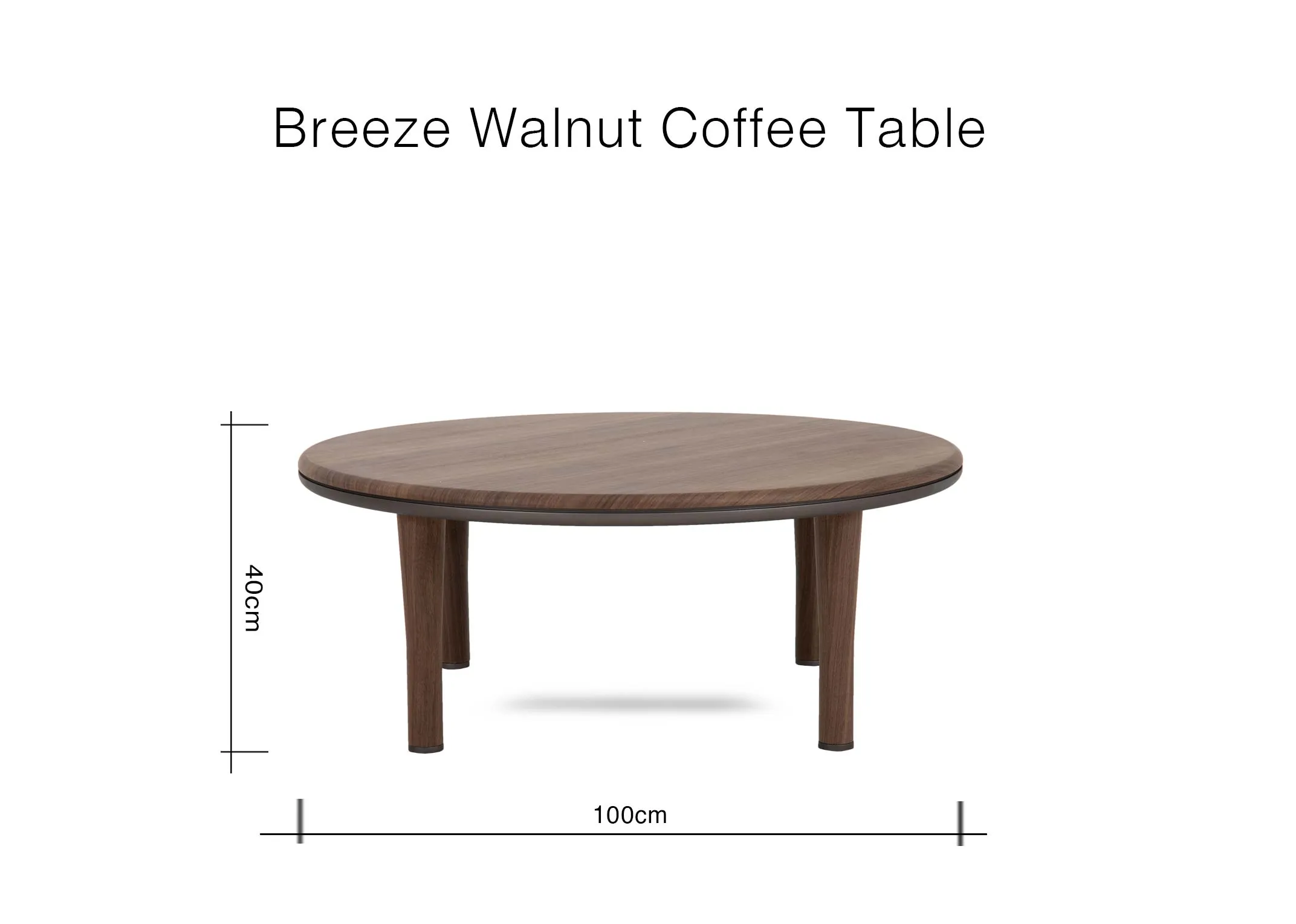 A dimension image of the Breeze Walnut Coffee Table with 100cm x 45cm