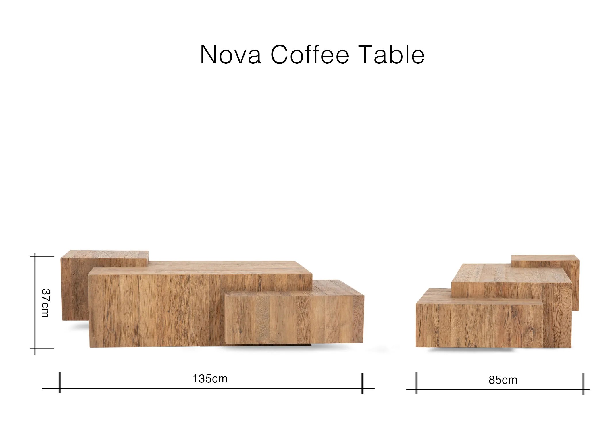A dimension image of Nova coffee table with 135cm x 85cm x 37cm