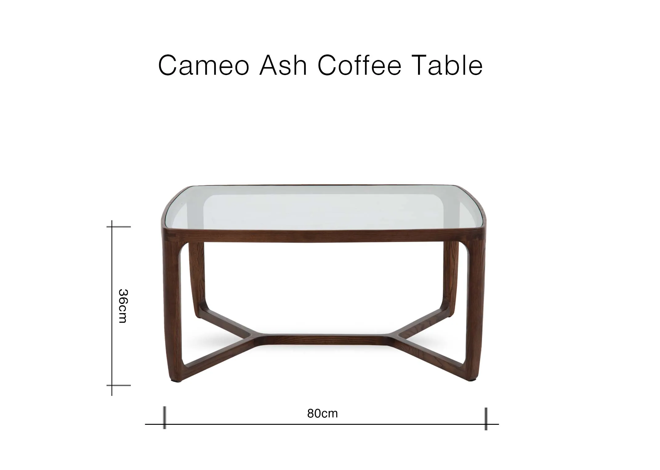 A dimension image of the Cameo Ash Coffee Table with 80cm x 36cm