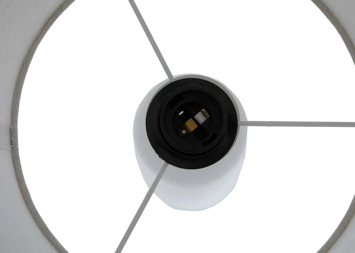 A tall white table lamp from EZ Livings Inny range. Closeup of e27 holder.