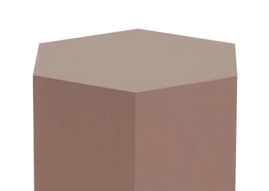 A hexagonal tall plinth lamp table from EZ Livings Jonas range. Closeup of matt painted finish.