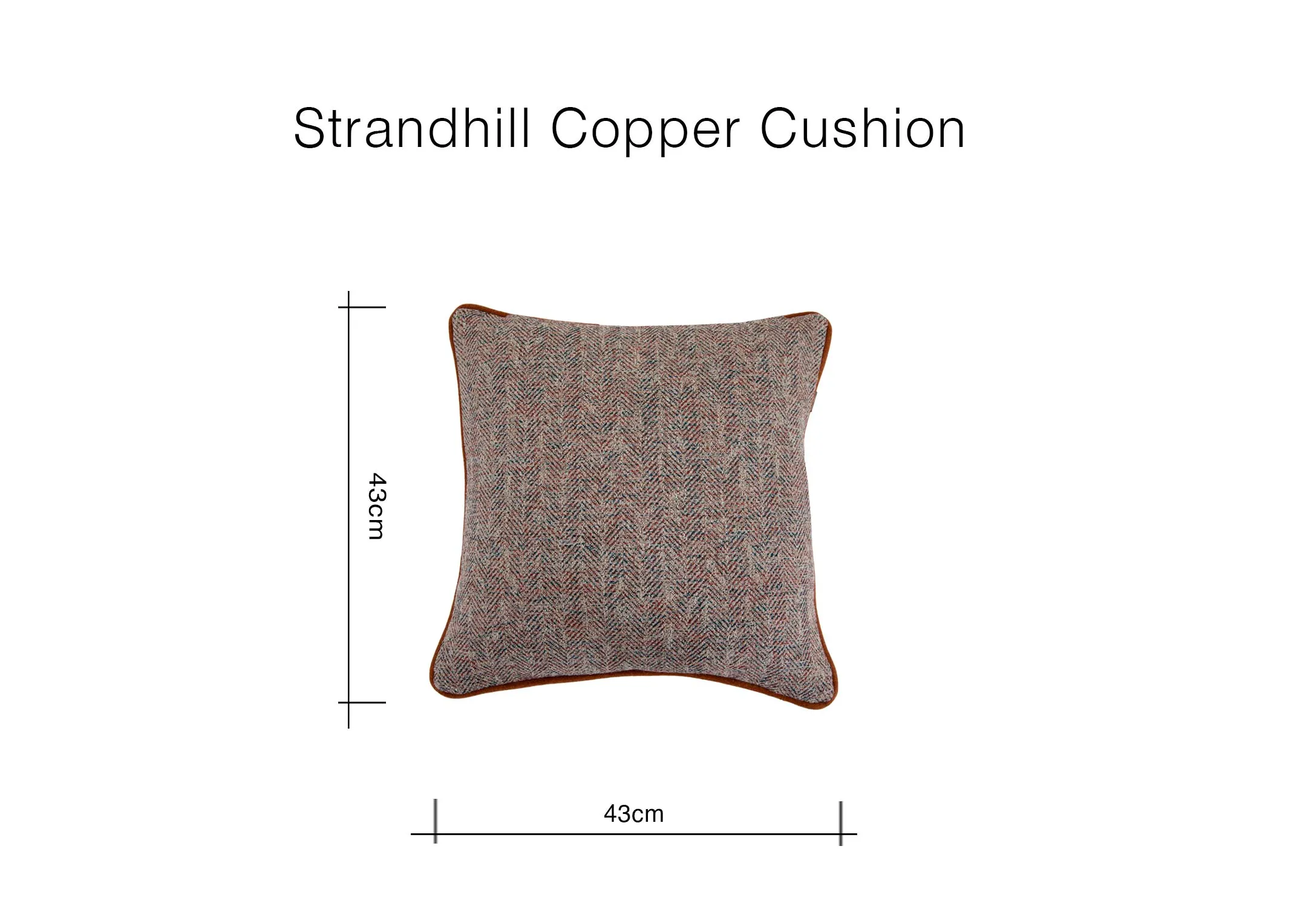 A dimension image of the Strandhill Cushion with 43cm x 43cm