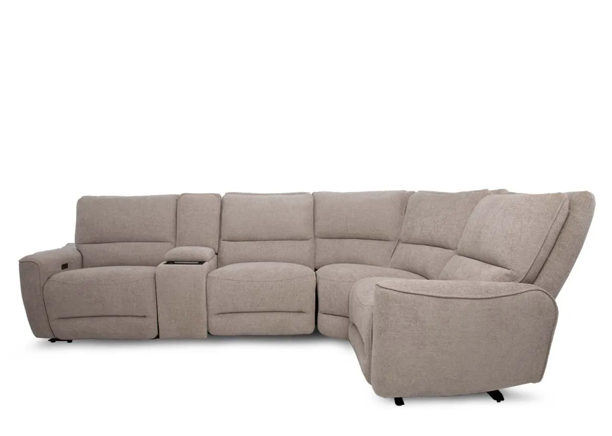 A beige fabric large corner sofa from EZ Livings Ashbrook range. Side view of all seats fixed