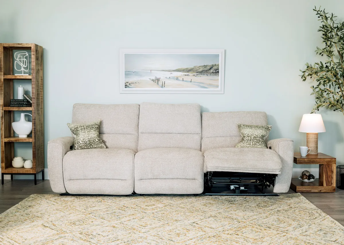 3 Seater Beige Fabric Power Recliner Sofa - Ashbrook