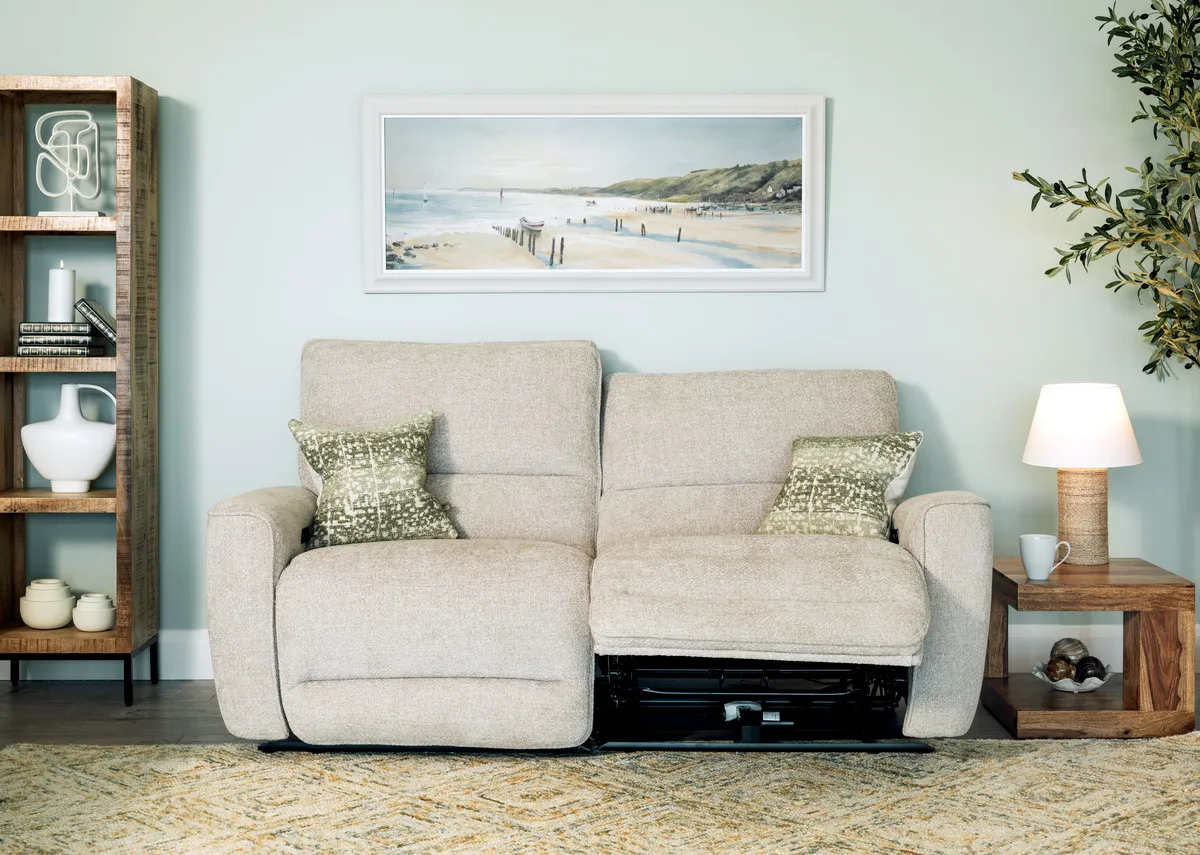 2 Seater Beige Fabric Power Recliner Sofa - Ashbrook