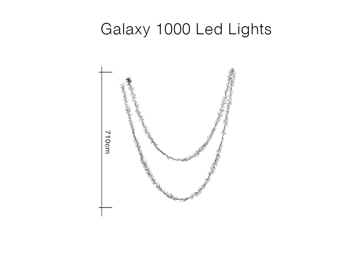 A dimension image of the Galazy 1000 led lights with 710cm Length 