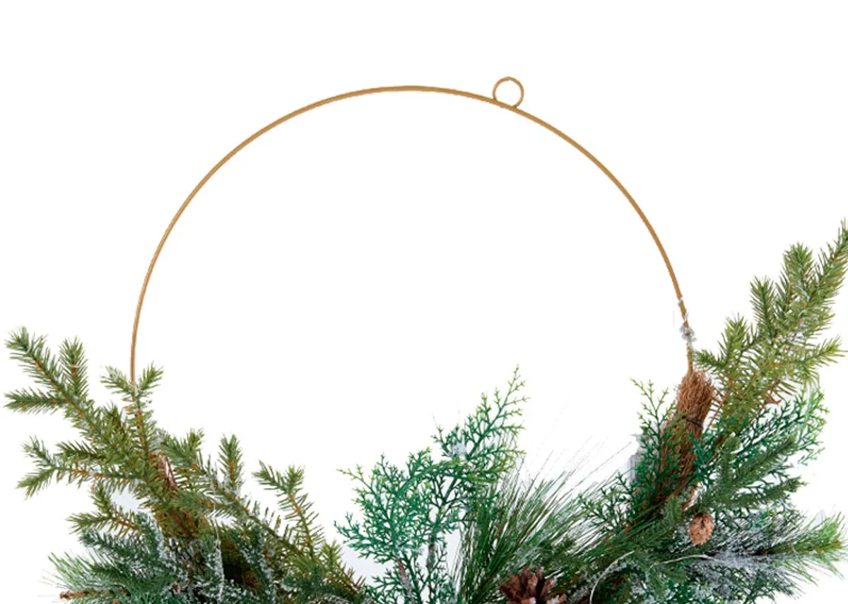 A dimension image of the Frosted Pine Wreath on ring with 60cm x 55cm 