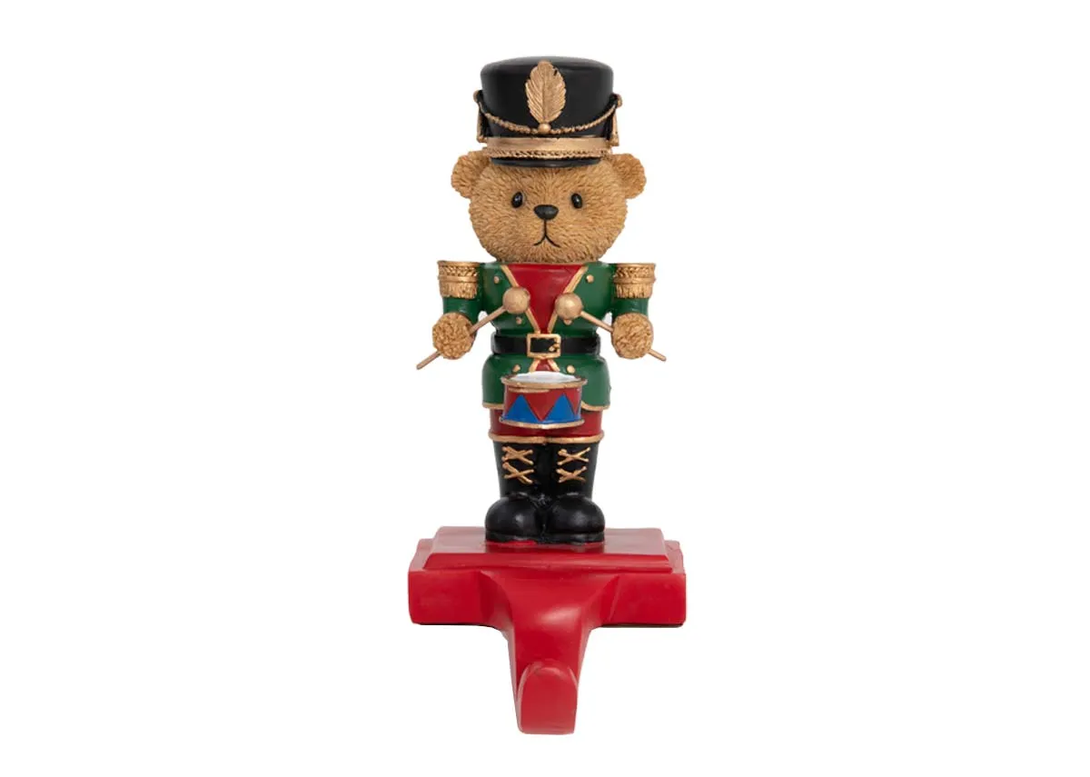 Teddy Stocking Holder with Drum - Christmas Figurine
