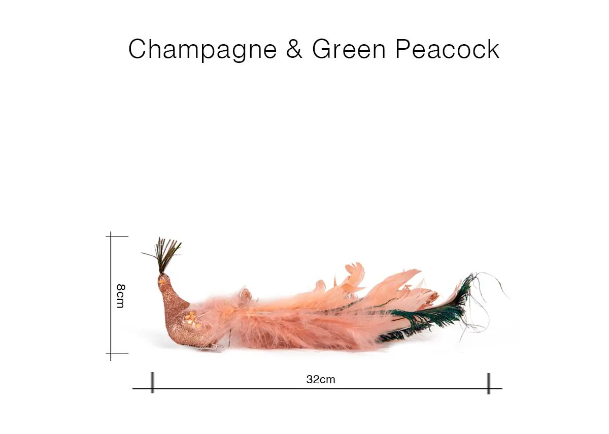 A dimension image of the Champagne & green peacock with 32cm x 8cm
