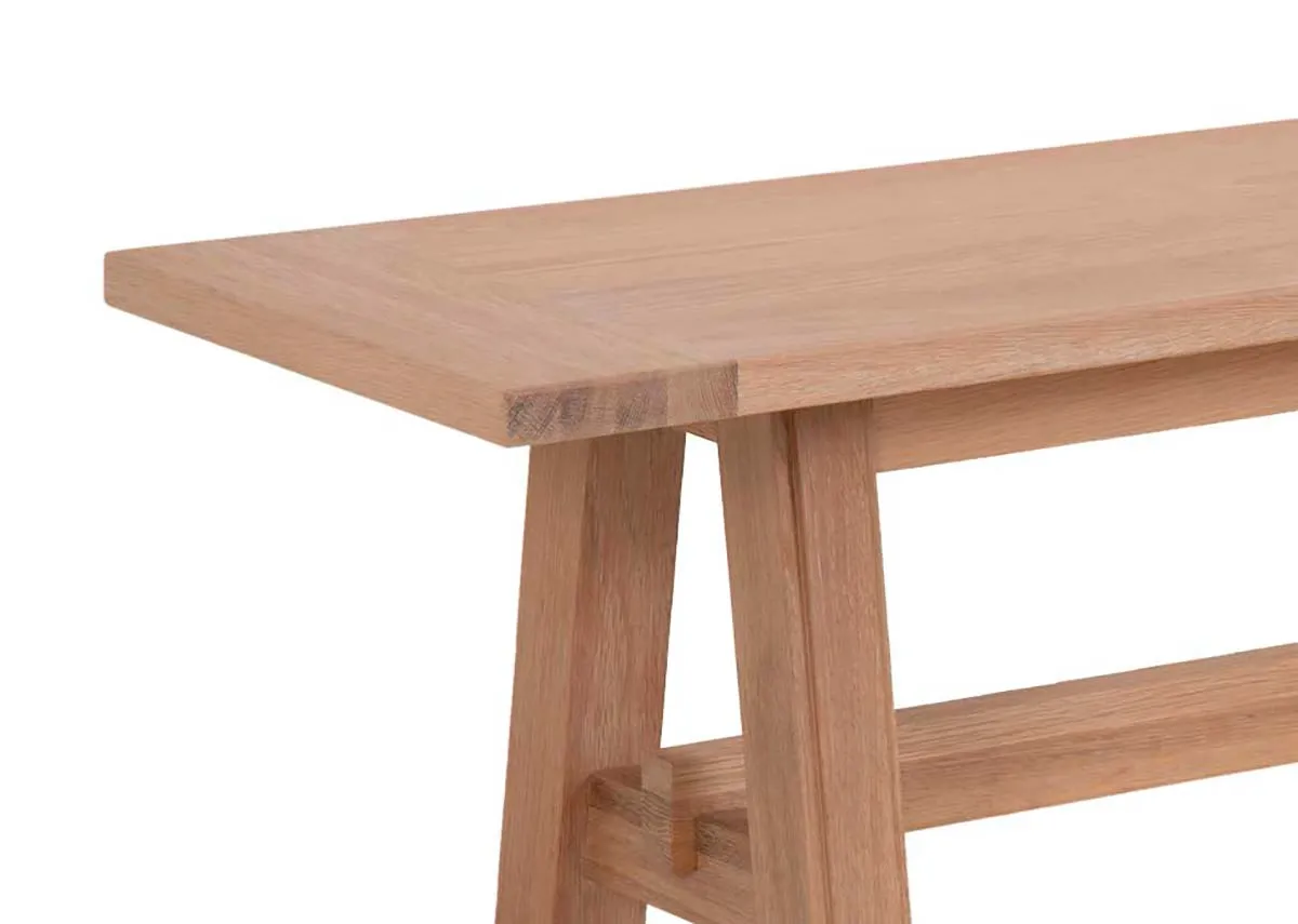 An oak dining bench from EZ Livings Albany range. Closeup of grain in wood.