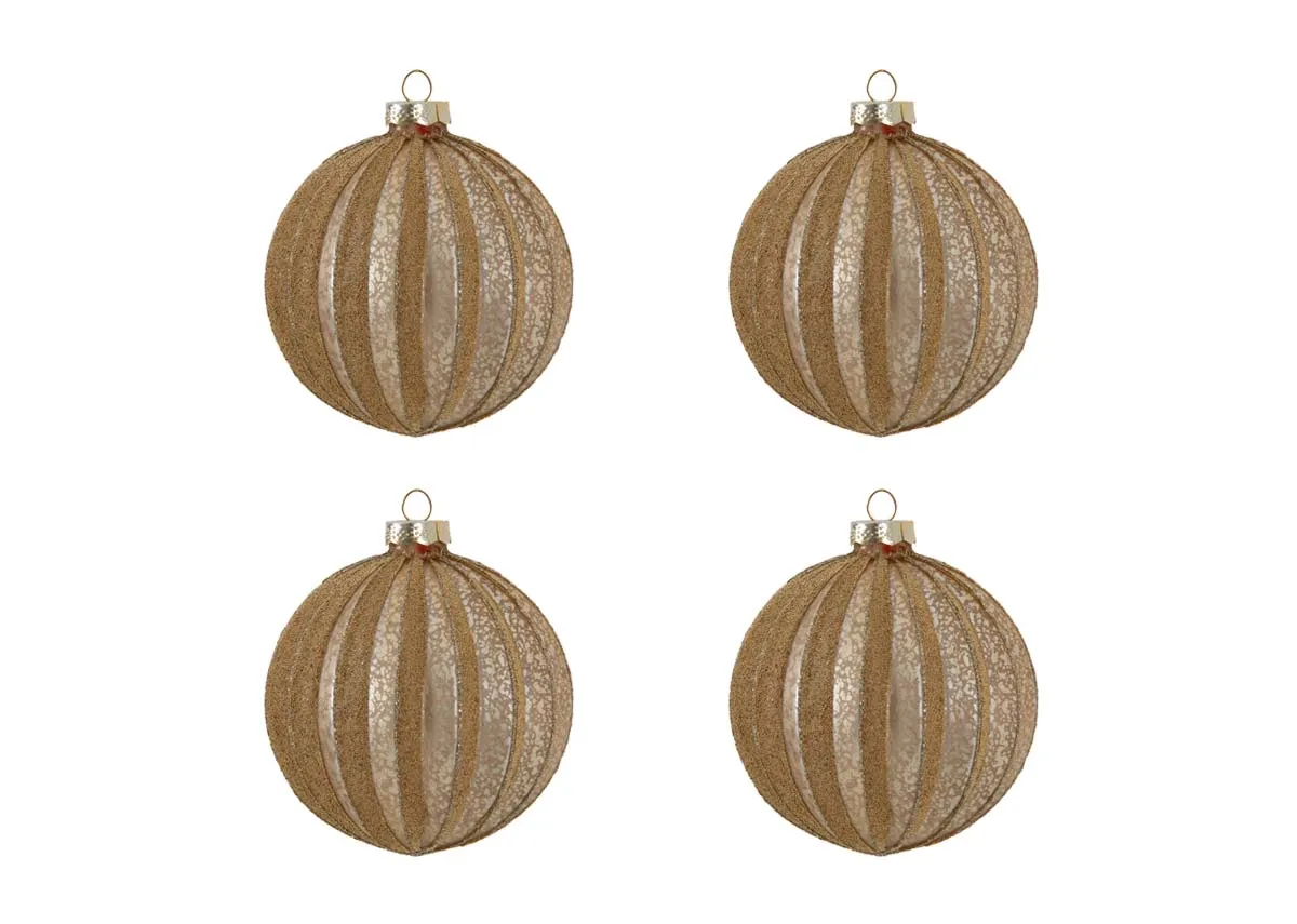 Set of 4 Gold Baubles - Deck the Halls
