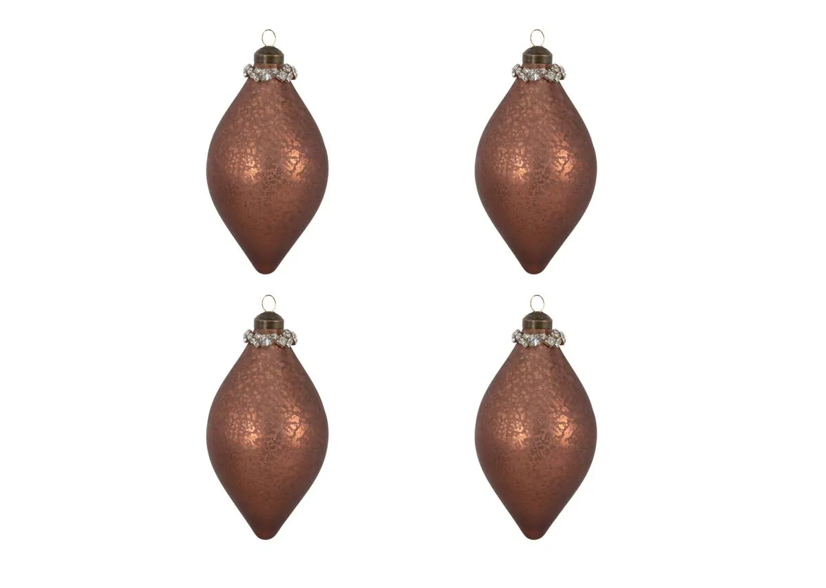 A set of 4 distressed brown bauble drops from EZ Livings Christams range. Front view of the Underneath the tree set.