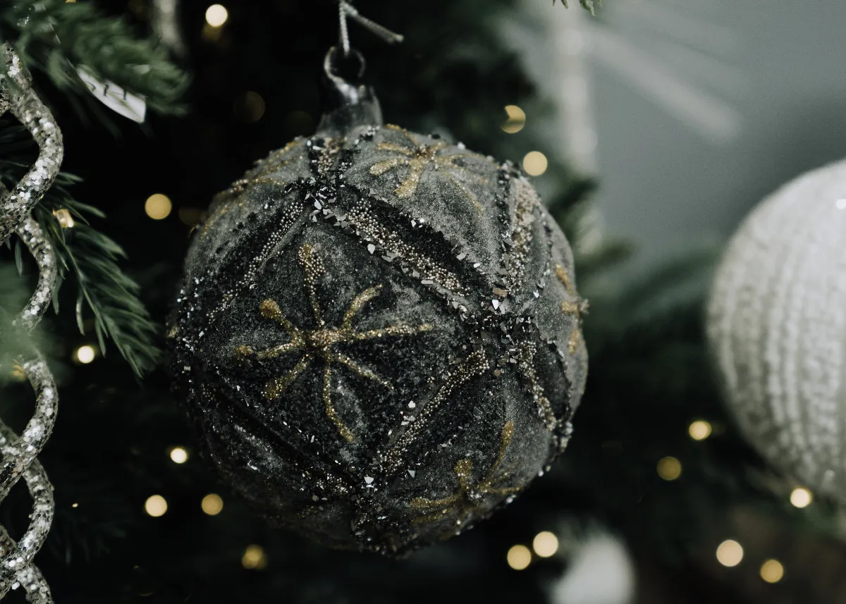 Set of 4 Brown Glitter Baubles - The First Noel