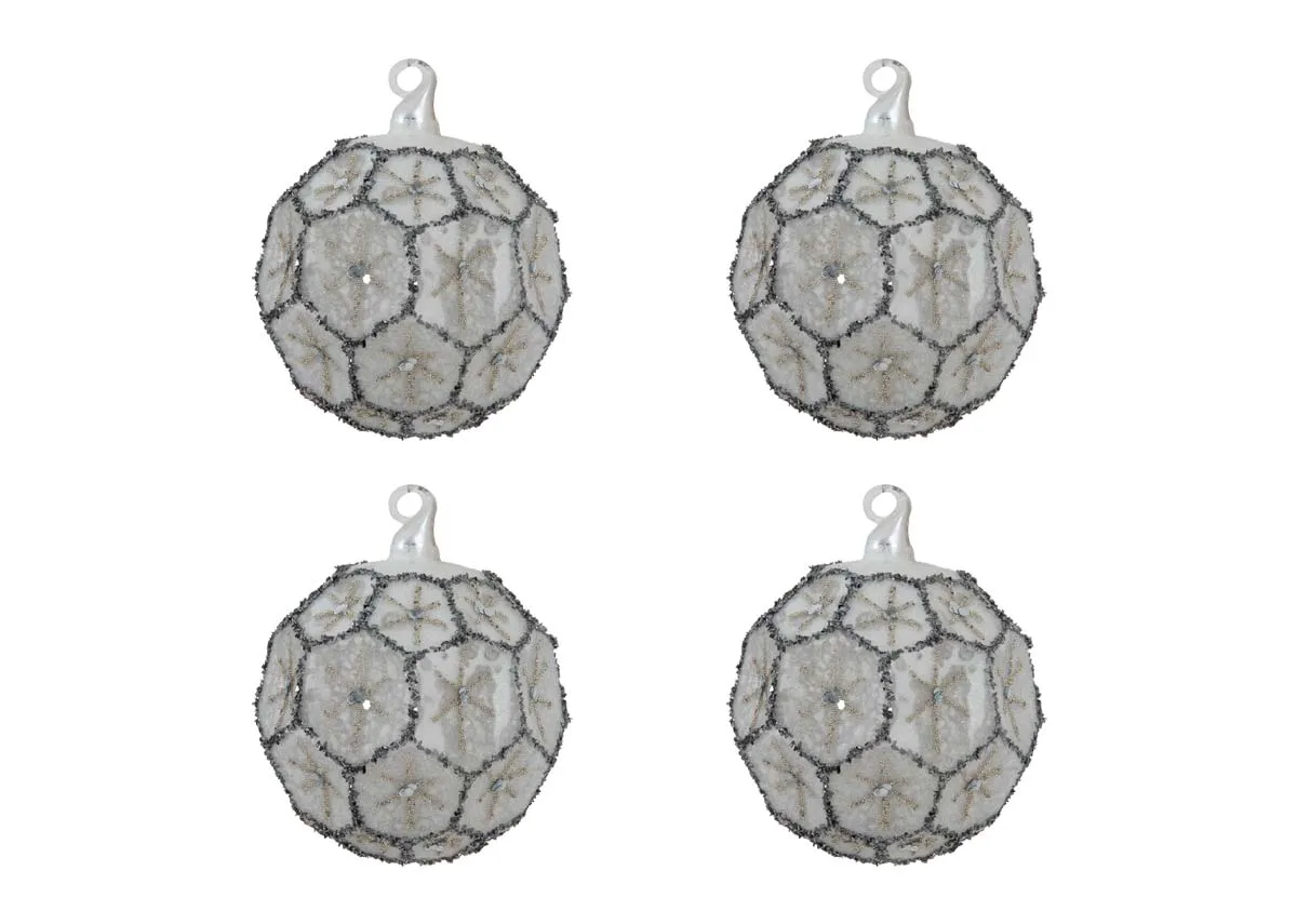 Set of 4 10cm Silver Grey Baubles - Mid Winter