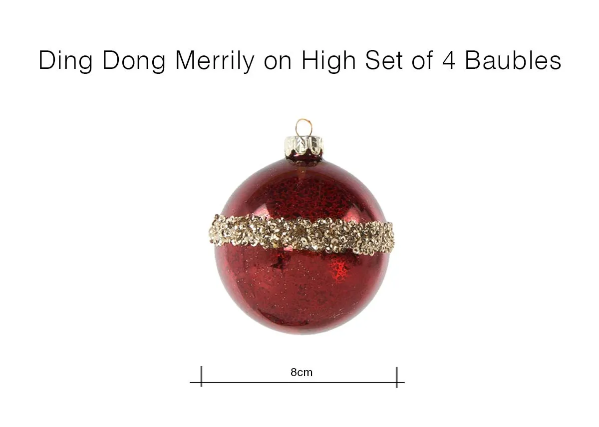 A dimension image of the Ding Dong Merrily bauble with 8cm