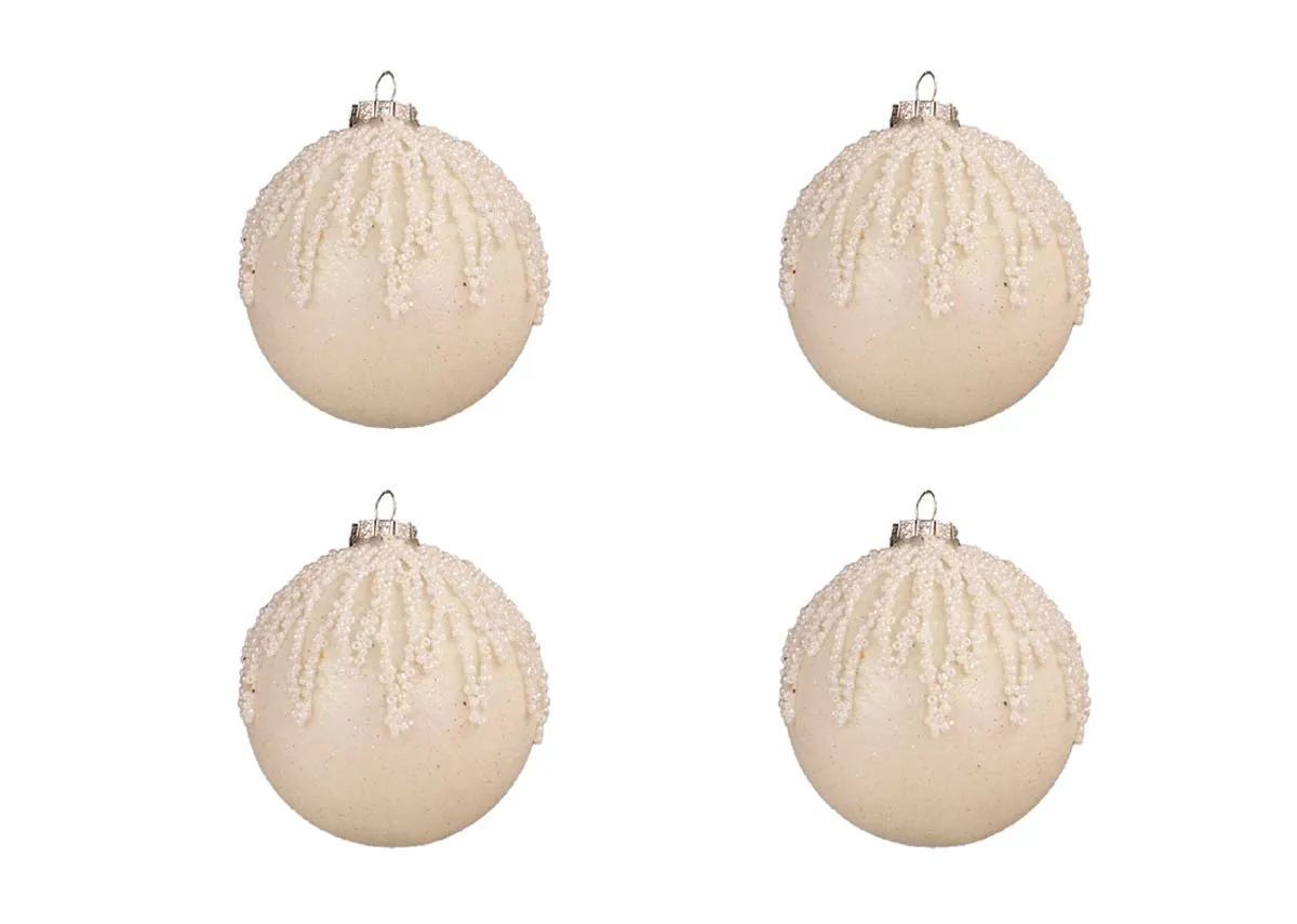 Set Of 4 White Baubles - Holly Jolly