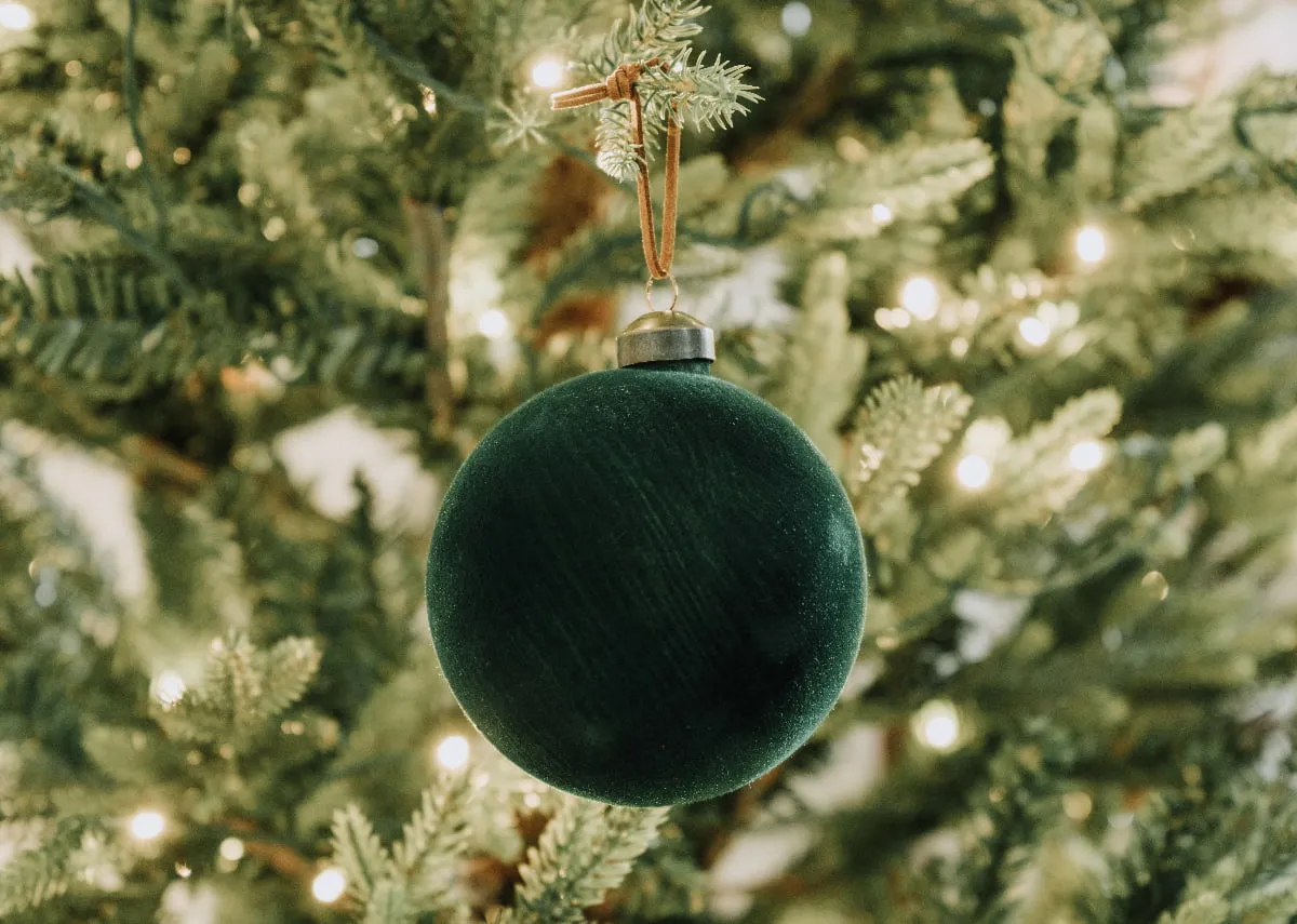 A lifestyle image of the Its Beginning Bauble on the Douglas Christmas tree.