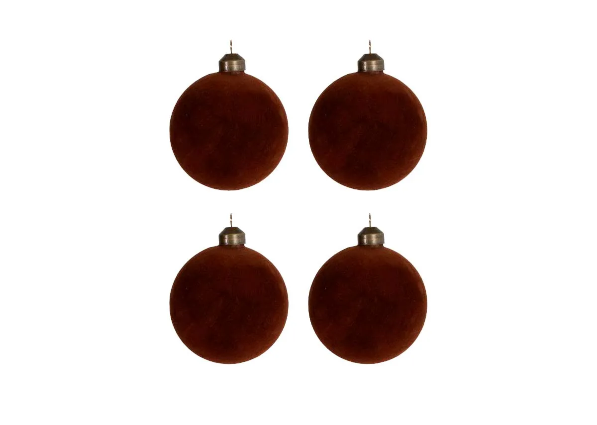 Set of 4 8cm Brown Velvet Baubles - Wish It Could Be Christmas Everyday