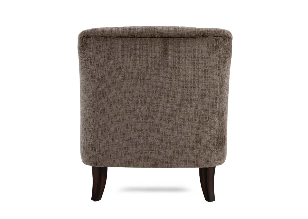 A taupe velvet fabric occasional chair from EZ Livings Carter range.