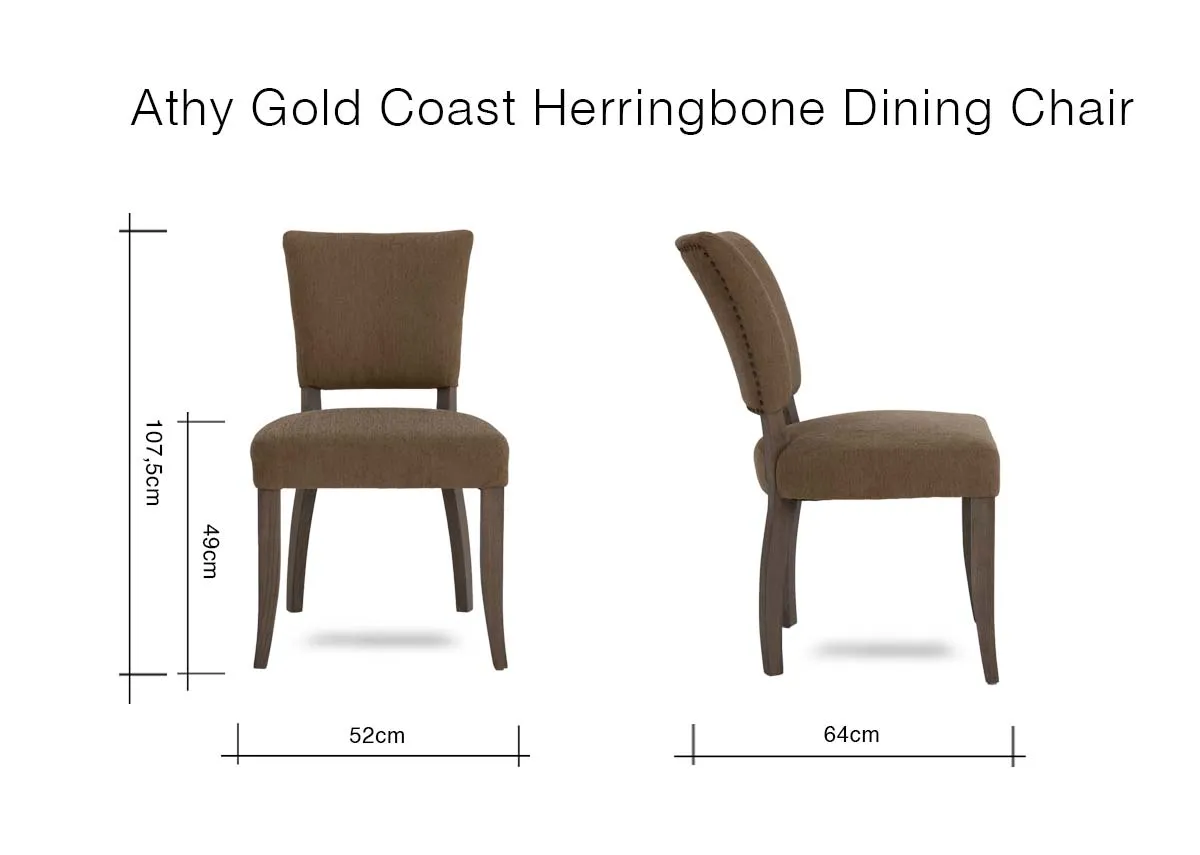 A dimension image of the Athy Dining Chair with 52cm x 64cm x 49cm x 107.5cm