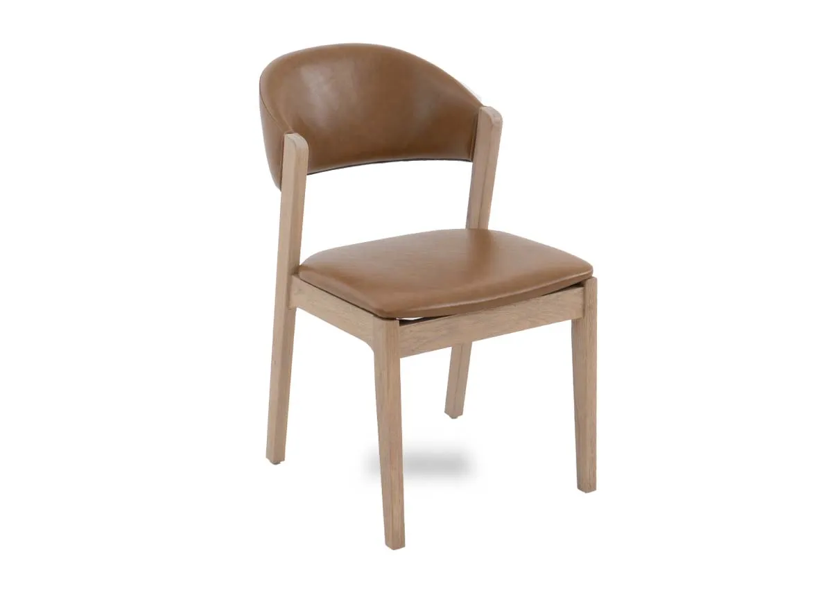 Oak Dining Chair with Tan Faux Leather Seat - Albany