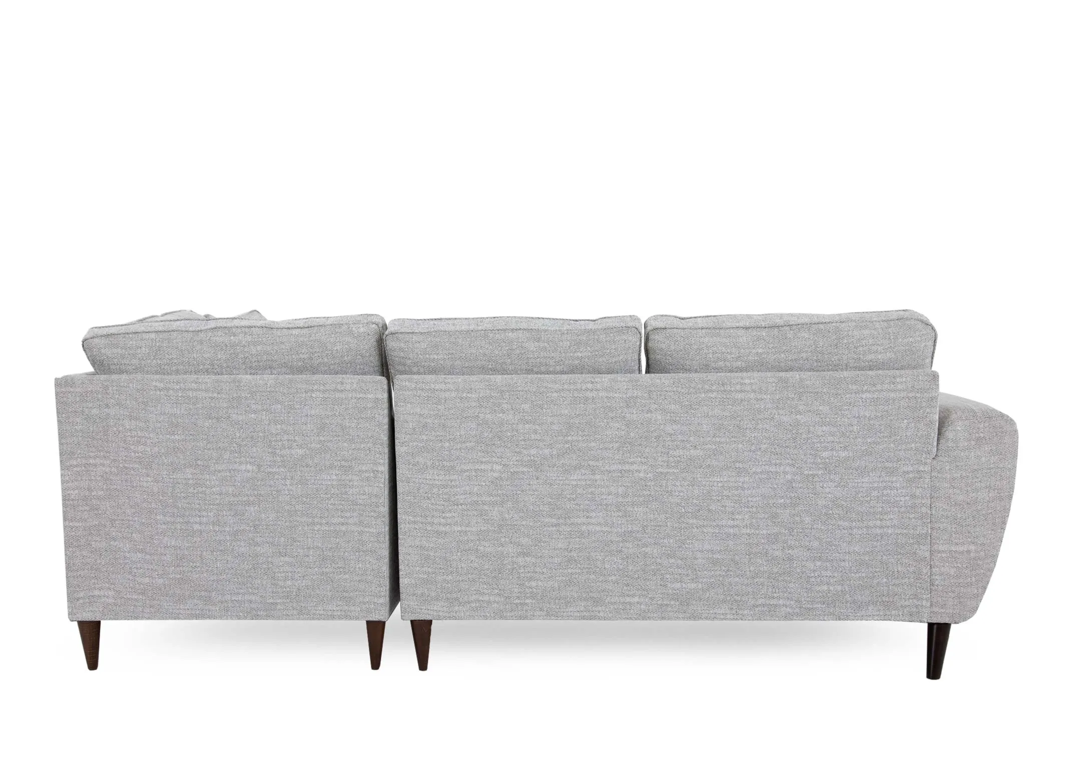 A silver fabric LAF corner chaise from EZ Livings Bella range. Back view of warrantied frame.